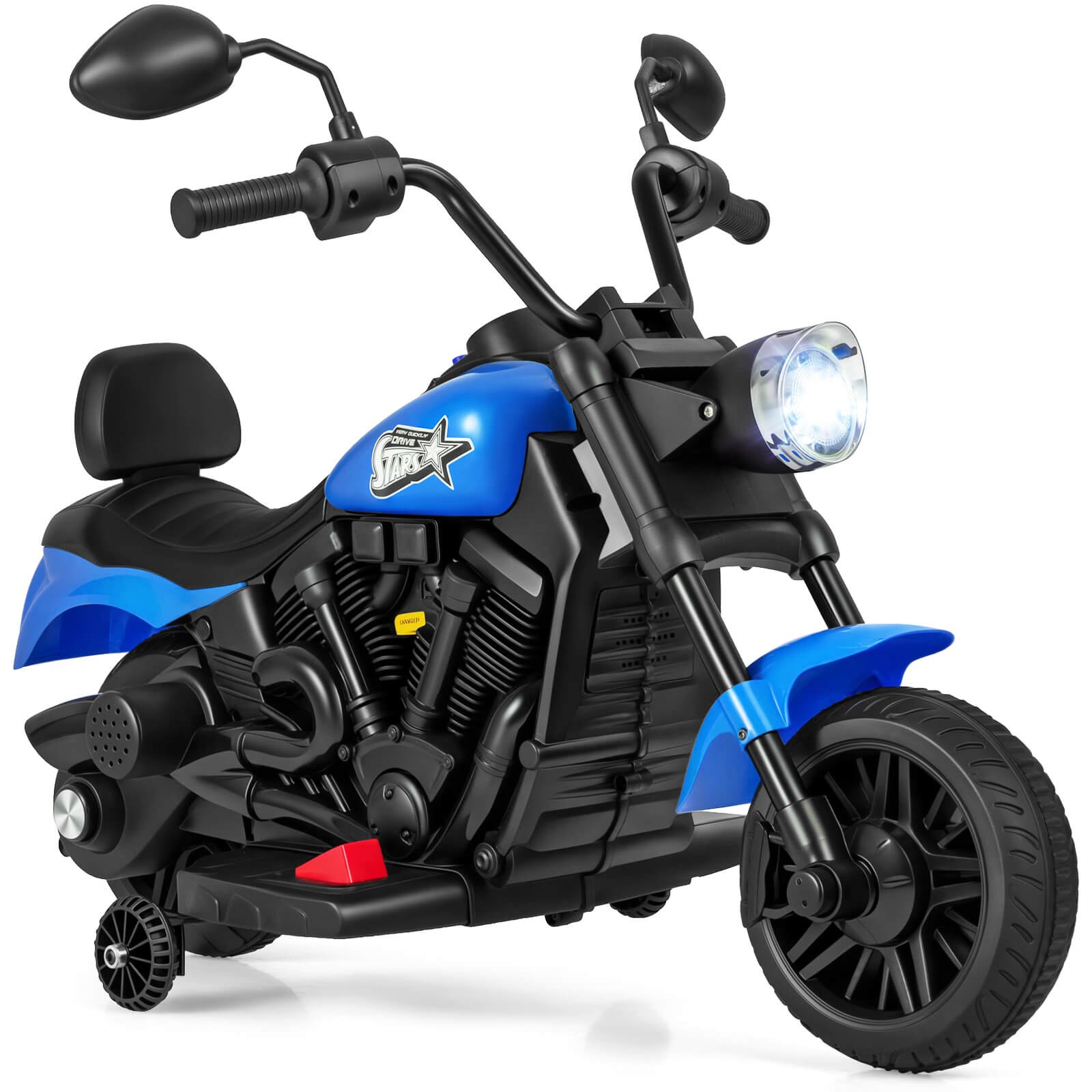 Kids Motorcycle w/Headlight, Music, Training Wheels, Foot Pedal for Boys Girls