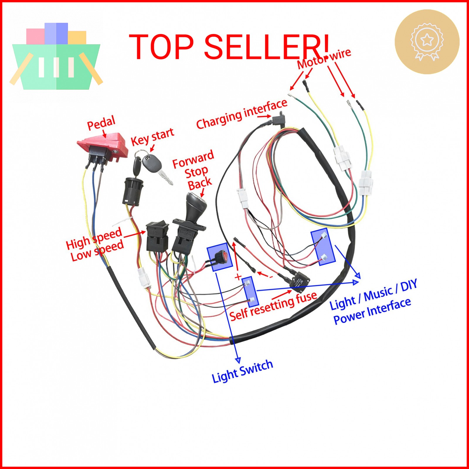 6V 12V 24V DIY Wire Harness Electric Conversion Kit for Kid’s Ride On Toys Car,S
