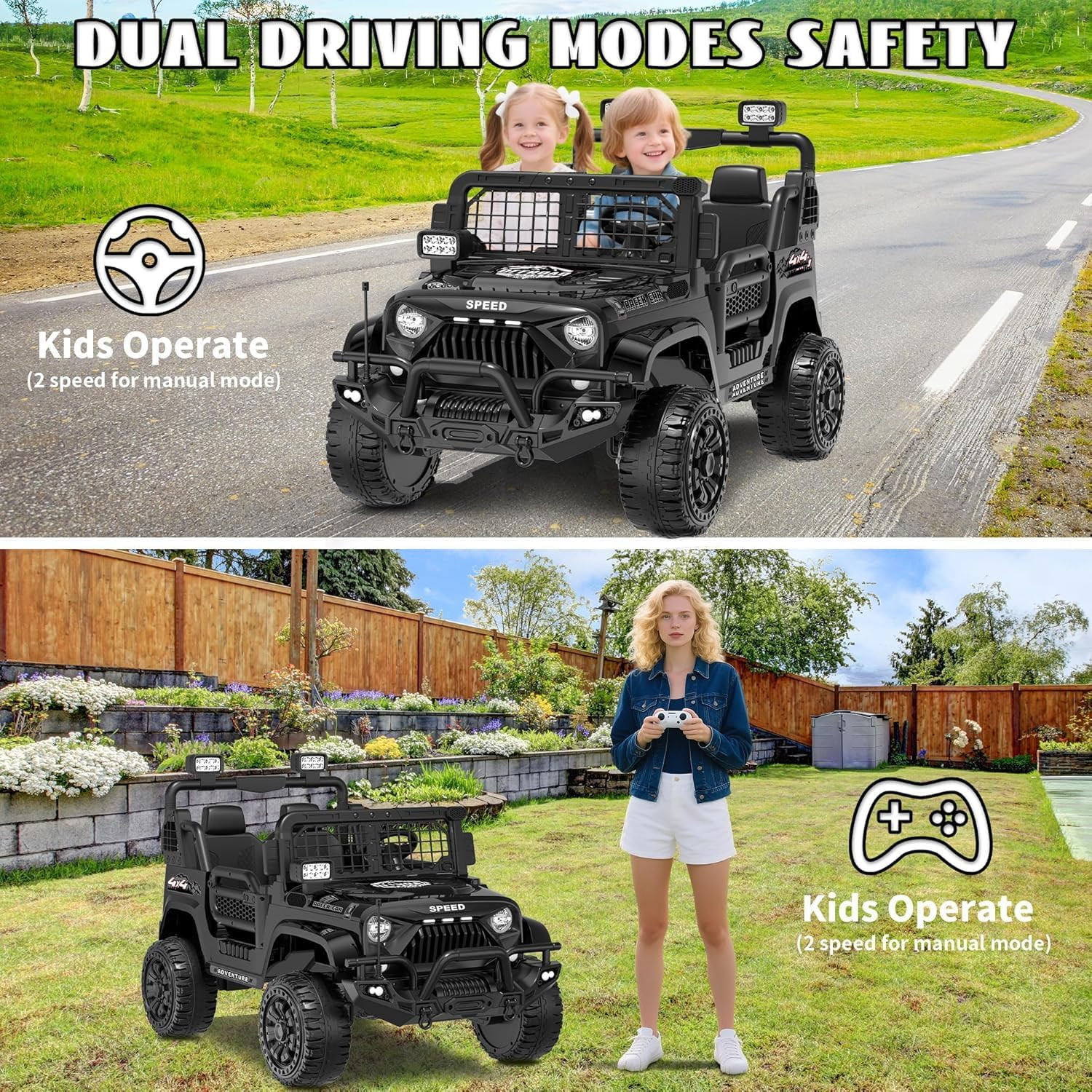 XL 24V Ride on Toys for Big Kids, 2 Seater Electric Car for Kids with Remote Con