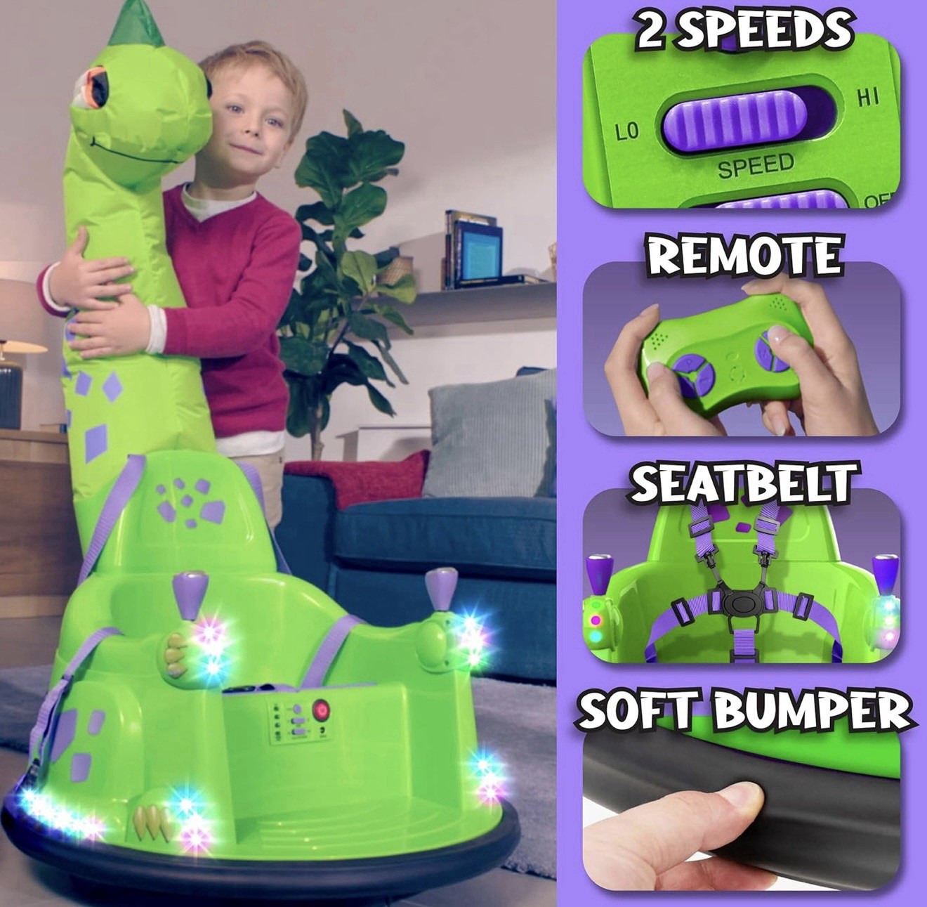 Bumpeez Bumper Car, 12V Electric Ride Toy with Remote Control, 3-6yrs Kids GREEN