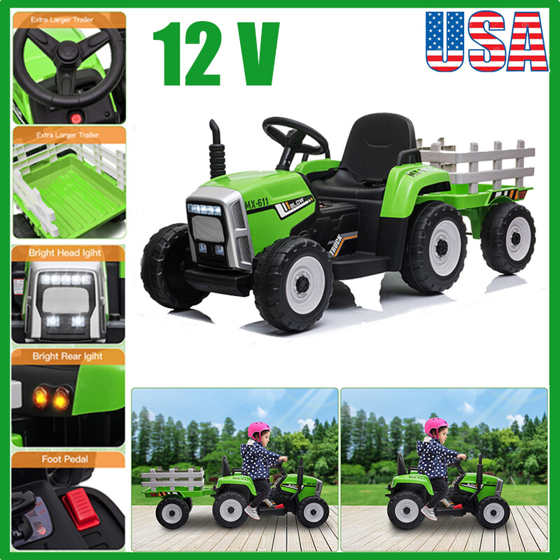 12V Electric Kids Ride On Tractor Battery Powered +Trailer Christmas Gifts Toy