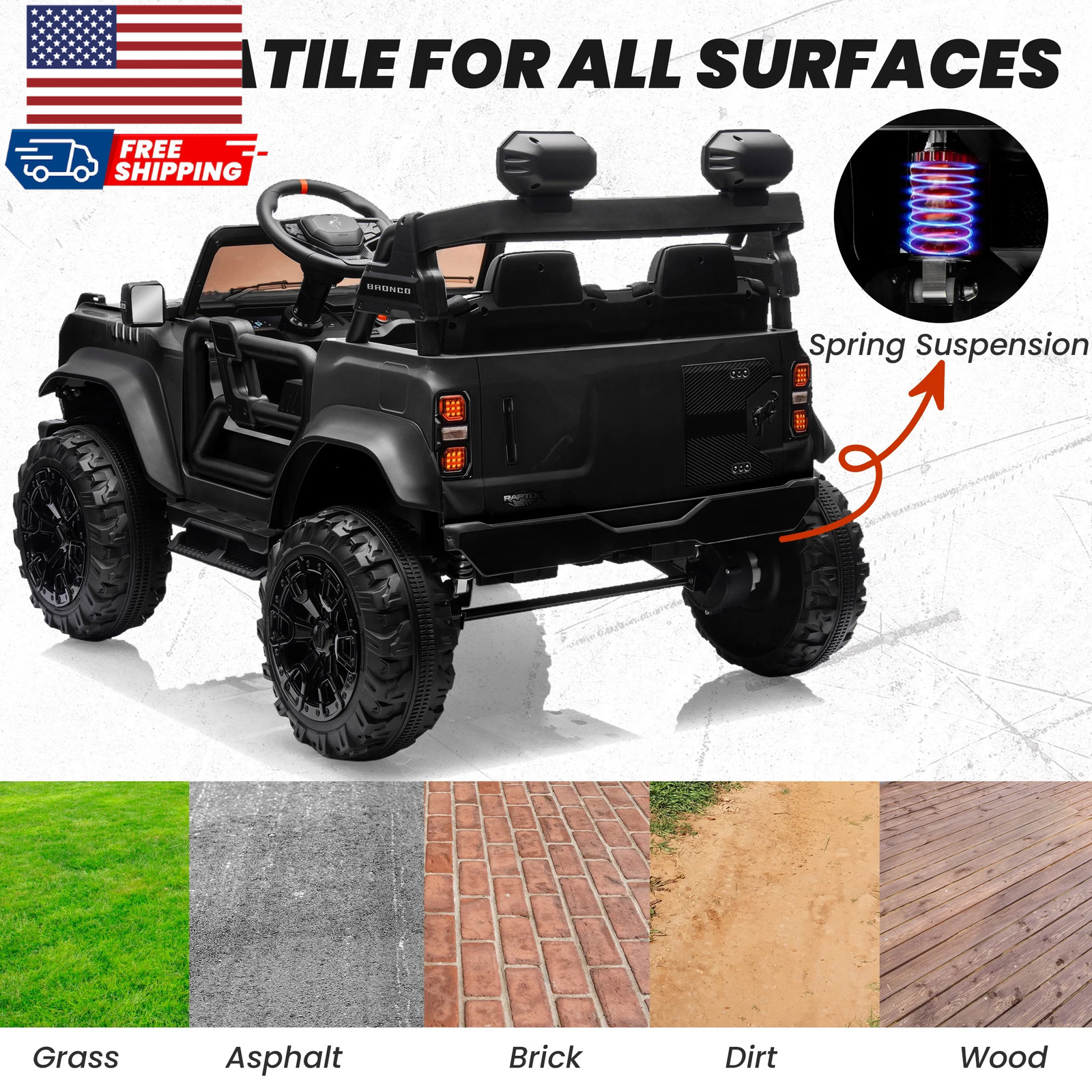 24V 2 Seater Ride on Cars for Big Kids Licensed Ford Bronco Raptor Powered Ride