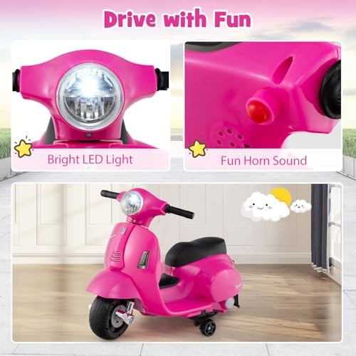 COSTWAY KIDS RIDE ON MOTORCYCLE WITH TRAINING WHEELS 6V BATTERY 26″X20″ – PINK