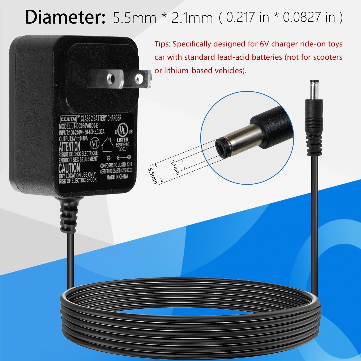 Wall-Mounted 6V Charger for Electric Ride-On Toys – Multiple Brand Compatibility