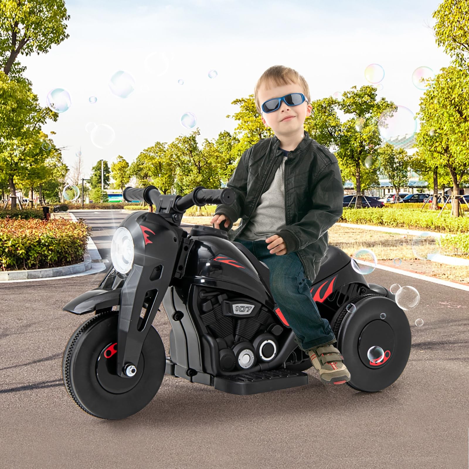 Kids Motorcycle 6V Electric Ride On Car Automatic Bubble Foot Pedal