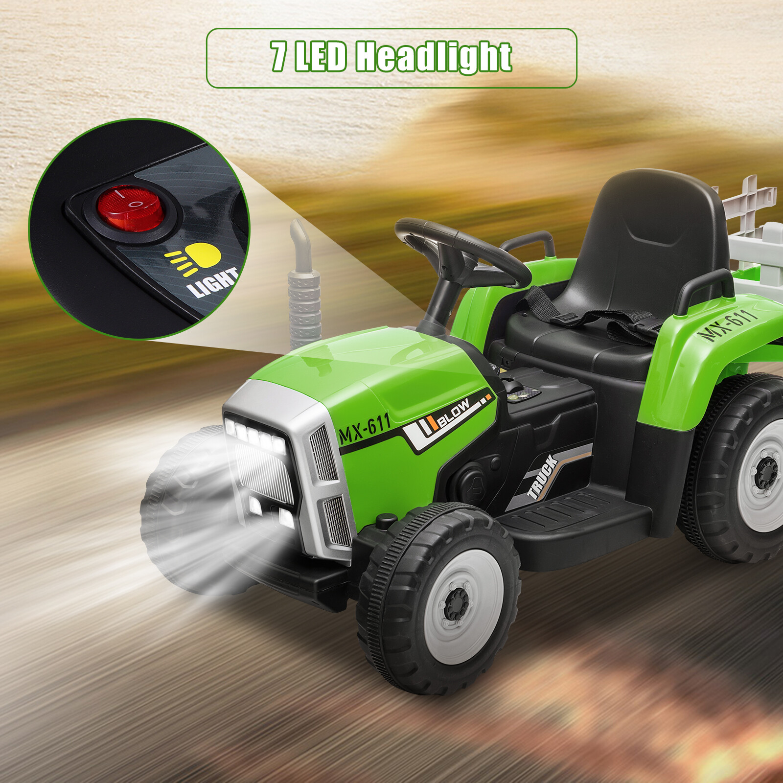 12V Kids Electric Battery-Powered Ride On Tractor Toy w/ Trailer Remote Control