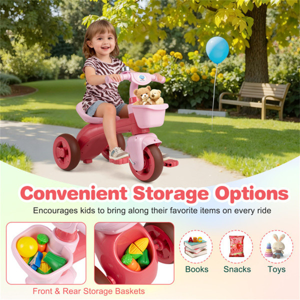 Kids Tricycle Ride With Storage Basket Bell Anti-Slip Pedal Stable 3-5 Years Old