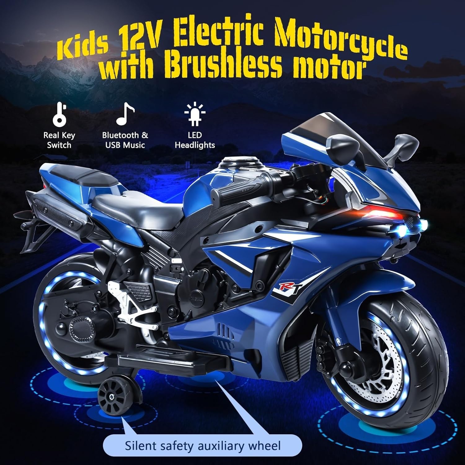 12V Kids Electric Motorcycle, Battery Powered Dirt Bike for Children 2-8 Years