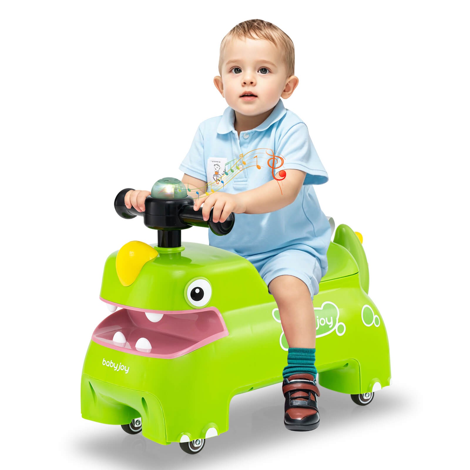 Ride on Toy Baby Dinosaur Sliding Car w/ 4 Universal Casters Under-Seat Storage