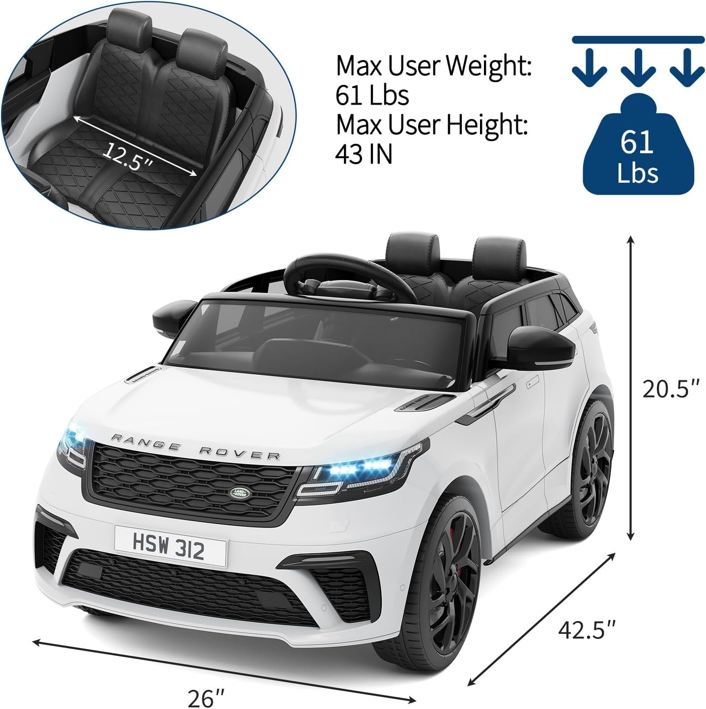 Kids Ride On Electric Car with Remote Licensed Land Rover for 4-8 w/ Mp3 Player