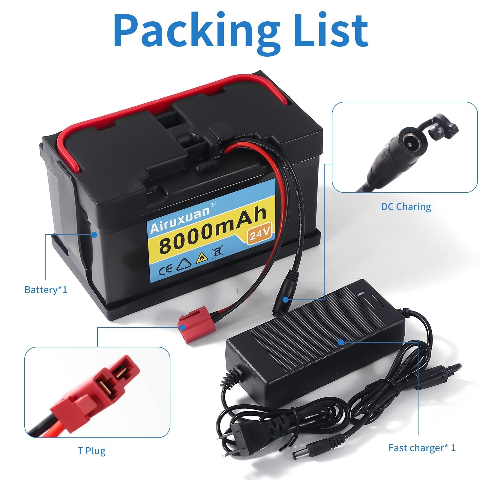 24V 8Ah Lithium Battery for Kids Ride-On Cars, 25A BMS, 2A Charger, Compatible U