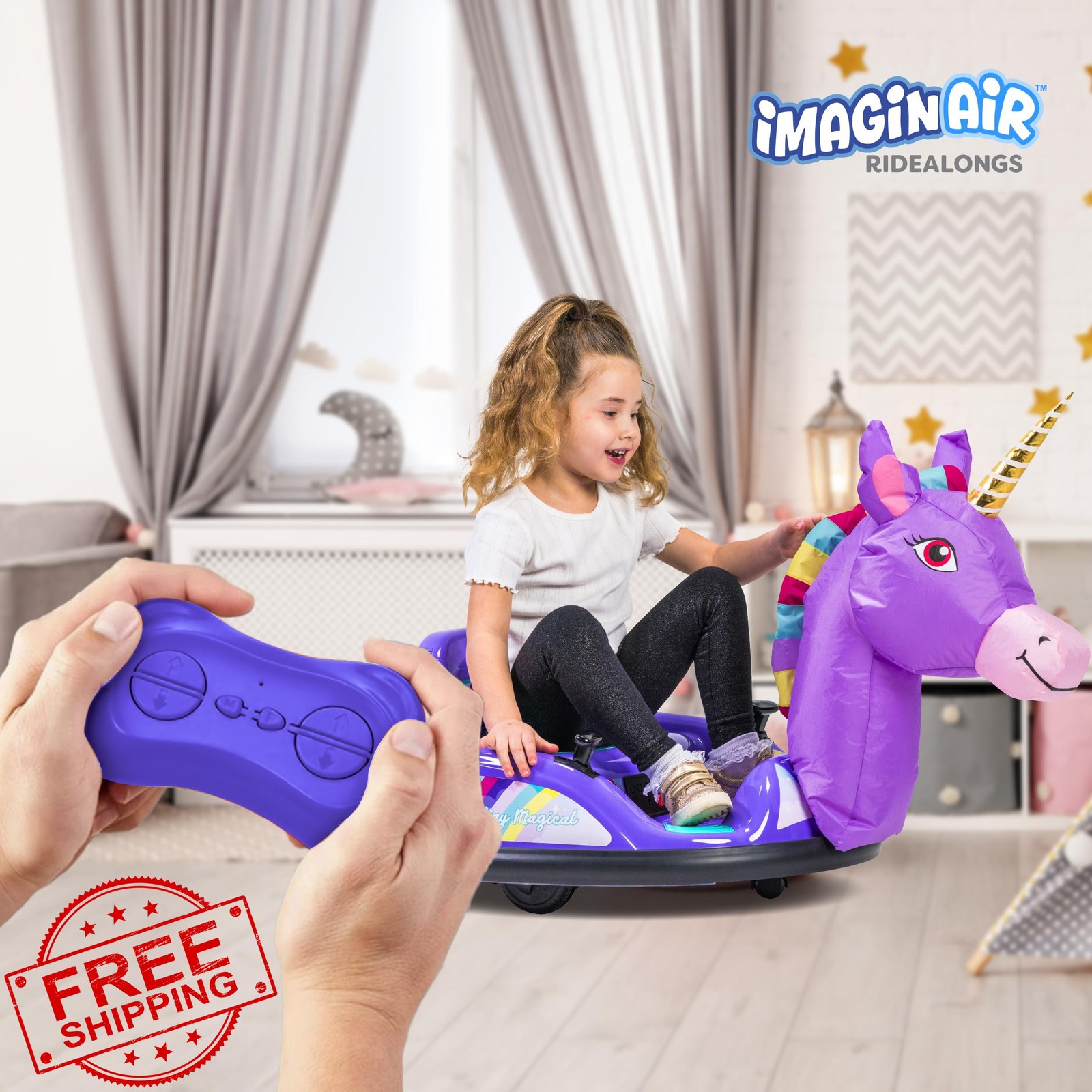 ImaginAir Purple Unicorn Bumper Car Ride On Toy