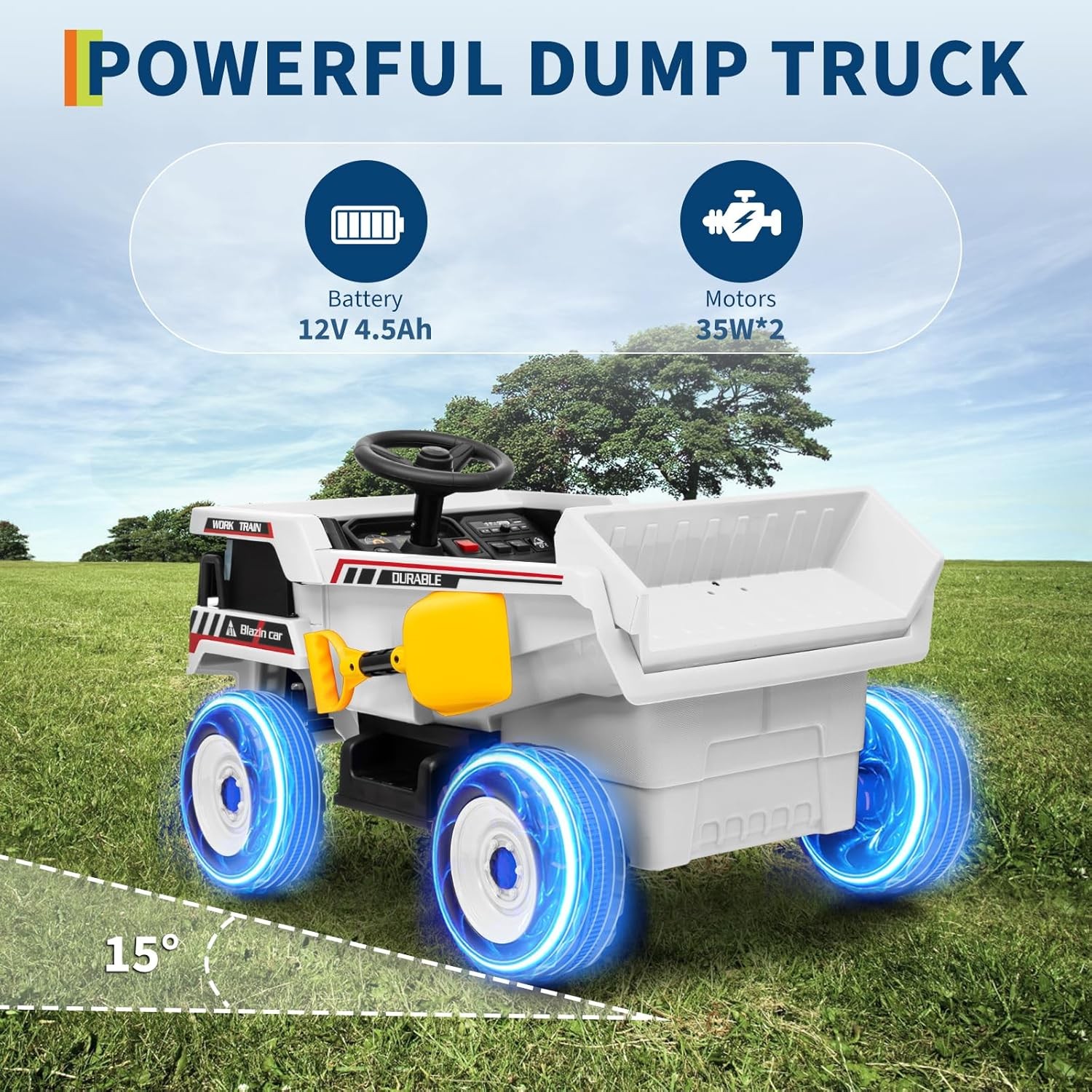12V Ride On Dump Truck w/ Remote, Auto-Dump Bed, Shovel & Music for Kids 3-8