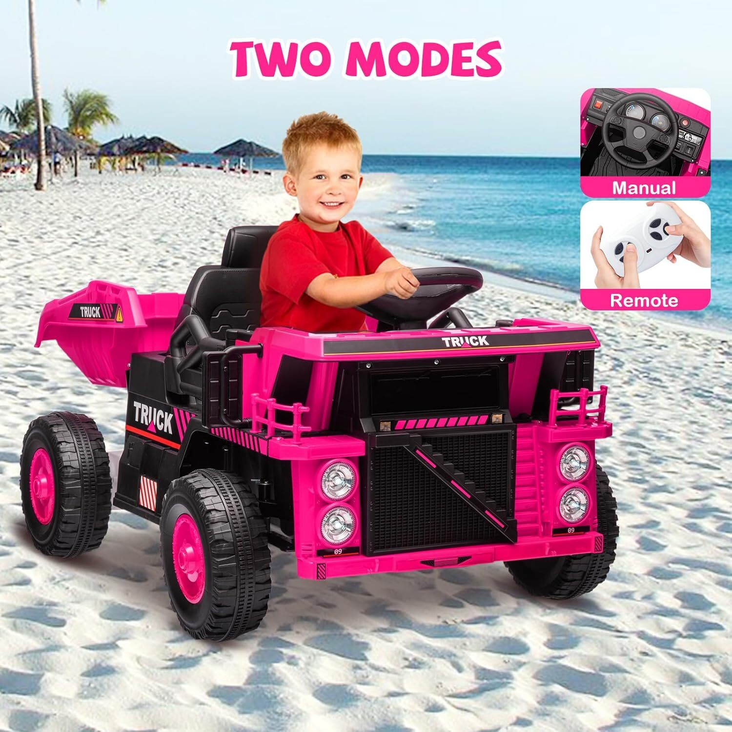 12V Kids Ride On Dump Truck, Electric Construction Vehicle With Remote Control