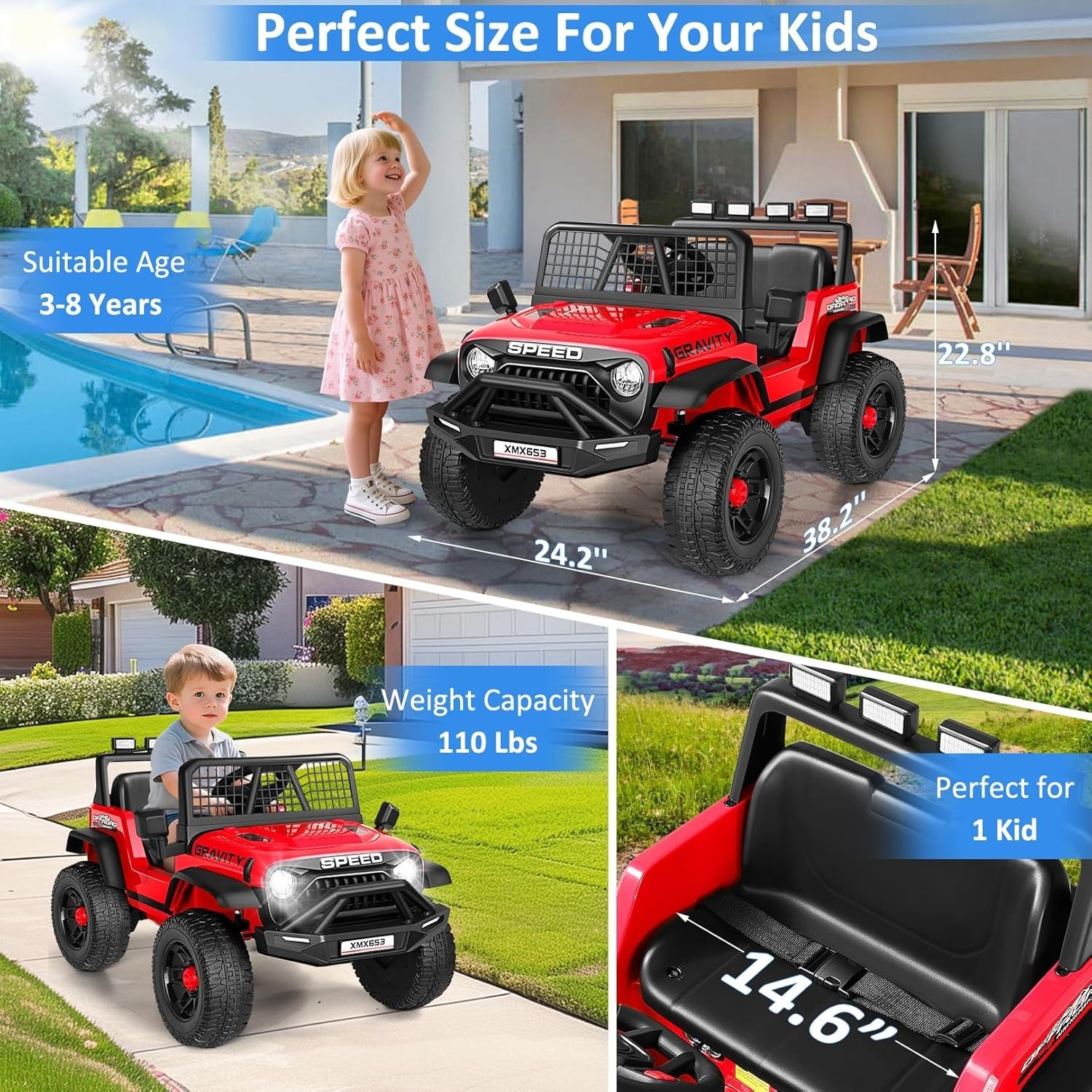 24V Kids Gift Ride on Car Powerful Electric Toy Car for Girls Boys Holiday Gift