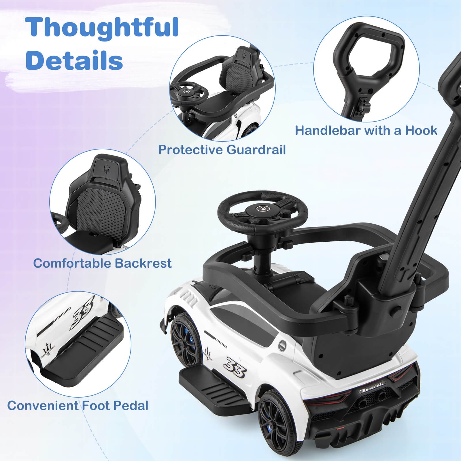 3-in-1 Ride on Push Car Maserati Licensed Foot to Floor Kids Sliding Walking Car