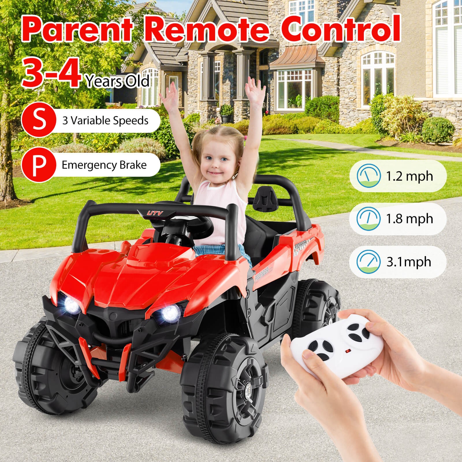 12V Kids Ride on Truck w/ Remote Control Slow Start Safety Belt Rear Storage