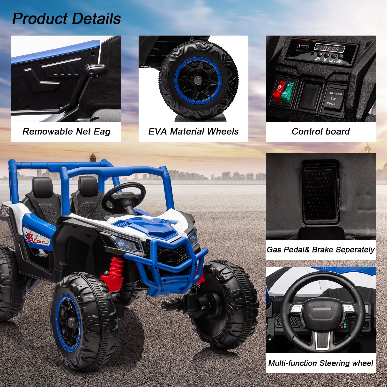 Ride On UTV Cars 2 Seater,24V 4WD Off-Road Electric Vehicles With Remote Control