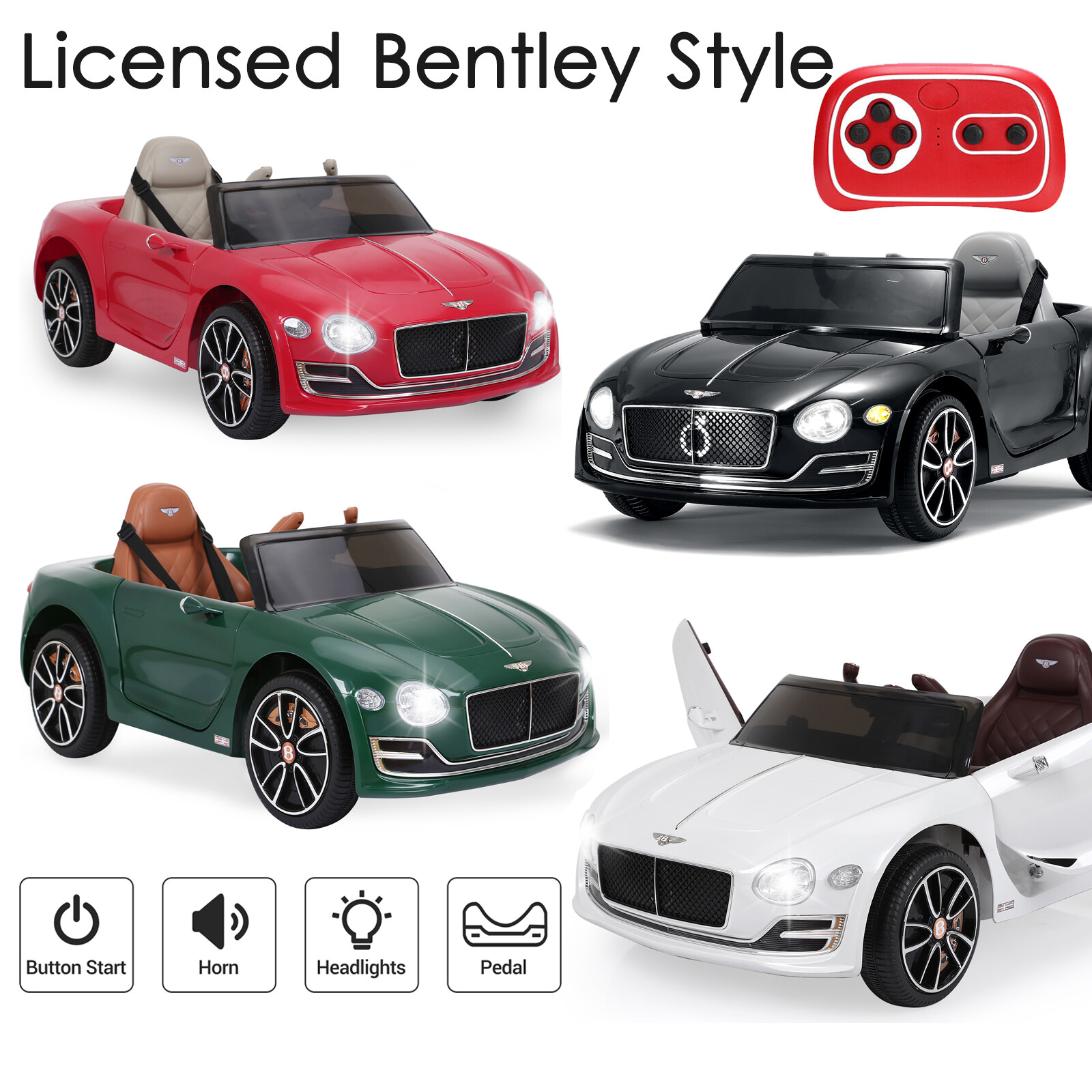 12V Kids Car Power Wheels Ride-on Toy Vehicle with Remote Control & LED Lights