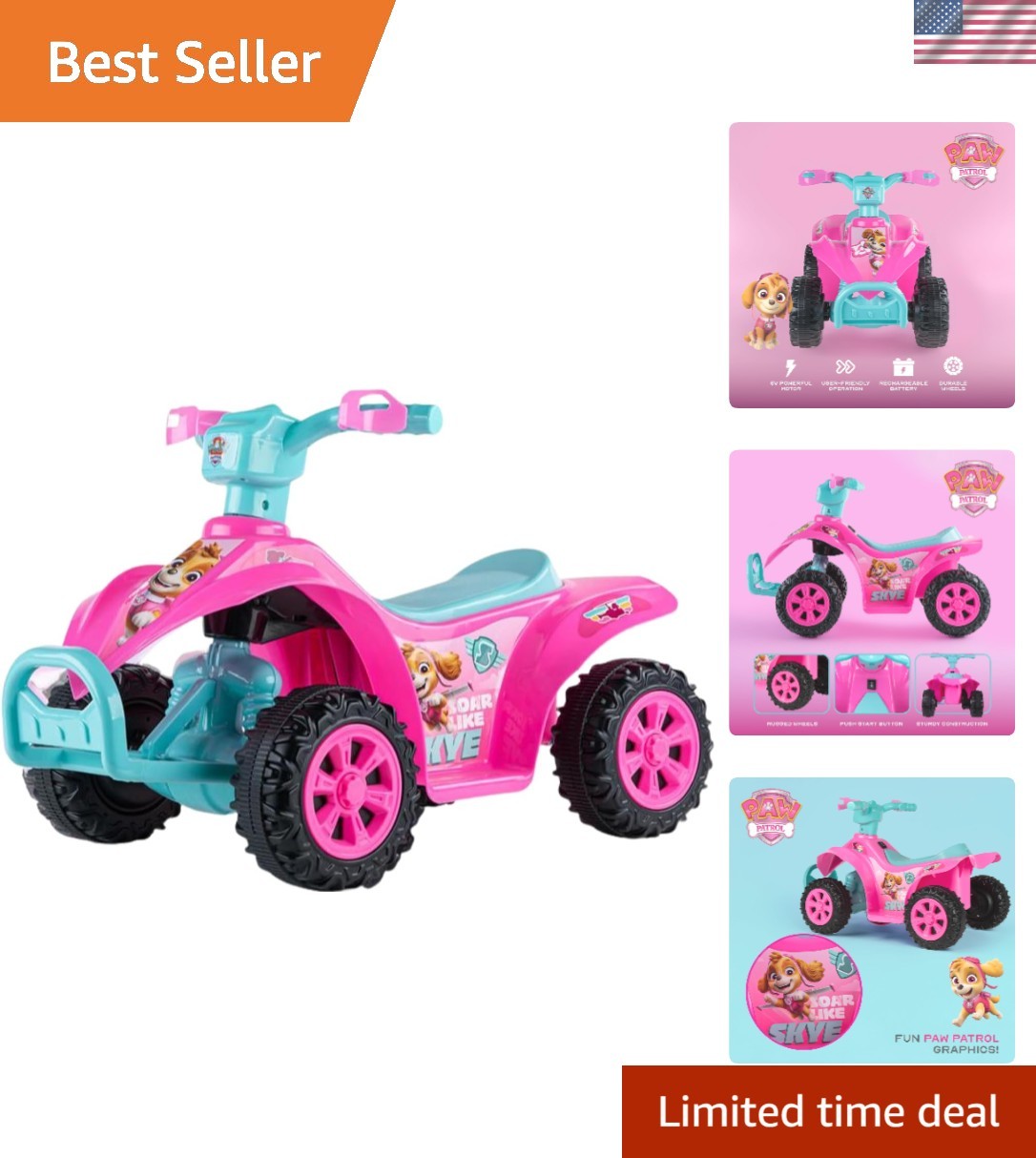 Paw Patrol – Skye 6V Quad for Kids – Powerful and Safe Ride-On Toy with Recha…