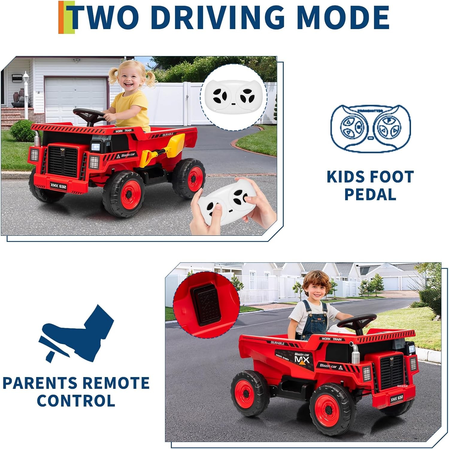 12V Ride On Dump Truck w/ Remote, Auto-Dump Bed, Shovel & Music for Kids 3-8