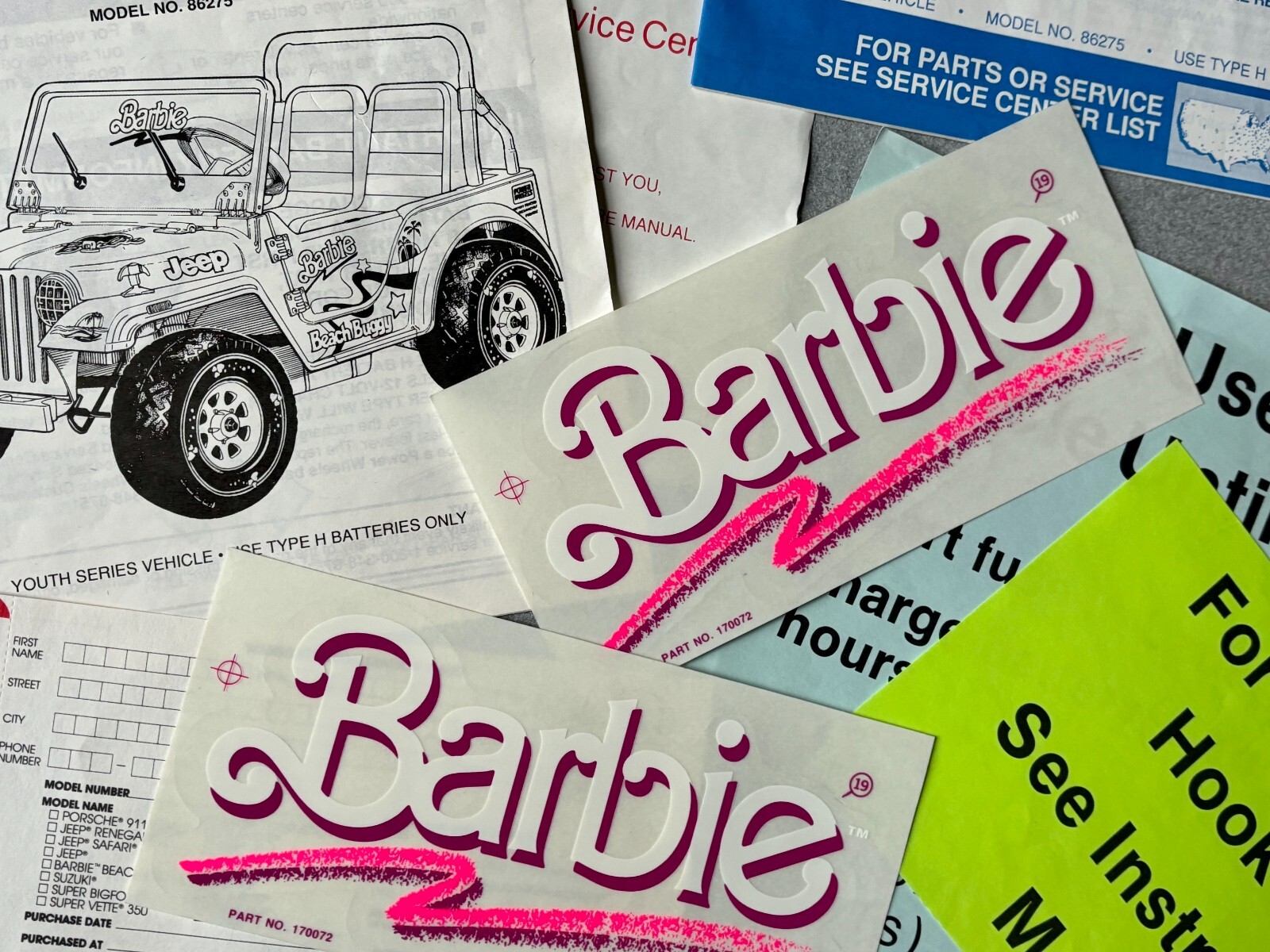 Power Wheels Barbie Beach Ranger Jeep Manual Sticker Decals