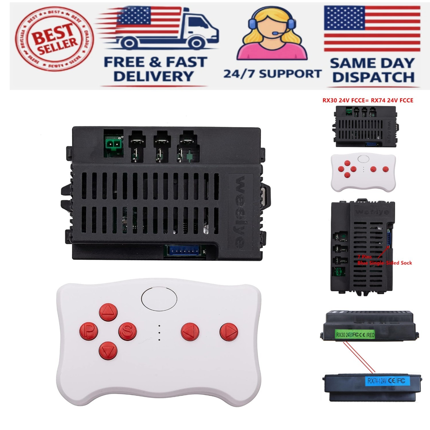 Powerful RX30 24V Replacement Kit: Bluetooth Remote & Control Box for Kids