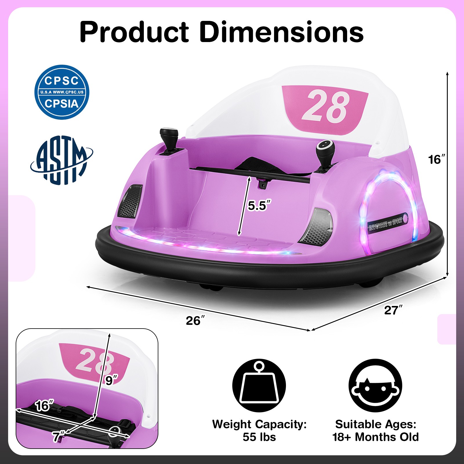 12V Electric 360° Spin Car Toy Ride on Bumper Car for Toddlers w/ Remote Control