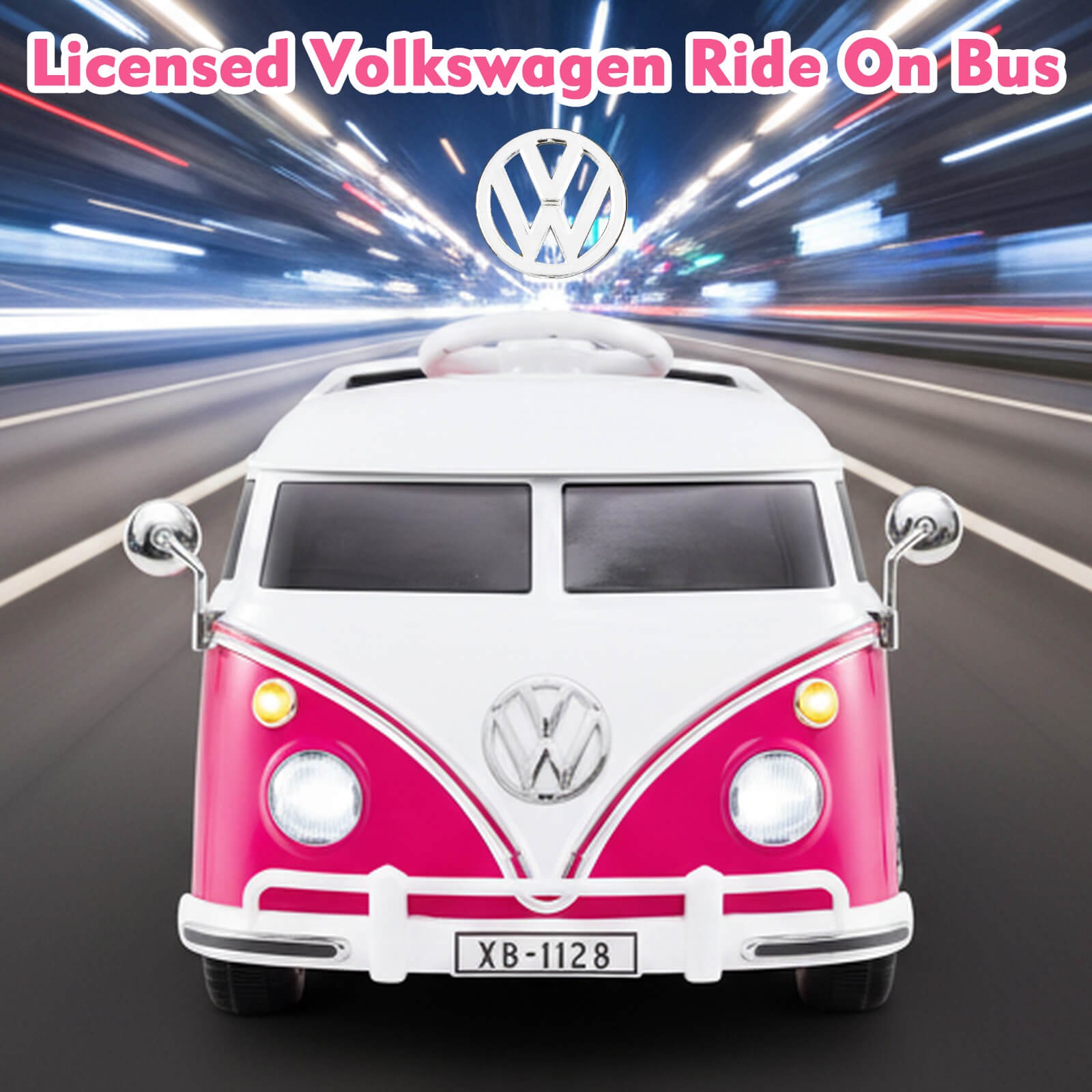 Licensed Volkswagen Ride-on Bus w/ Cup Holder, LED Headlights, Music & Horn