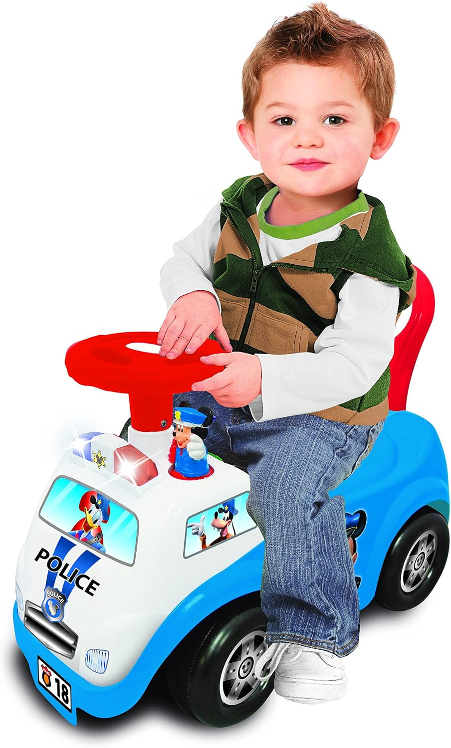 Disney Mickey Police Car Ride-On with Lights & Sounds, Toddler Push Car, Siren H