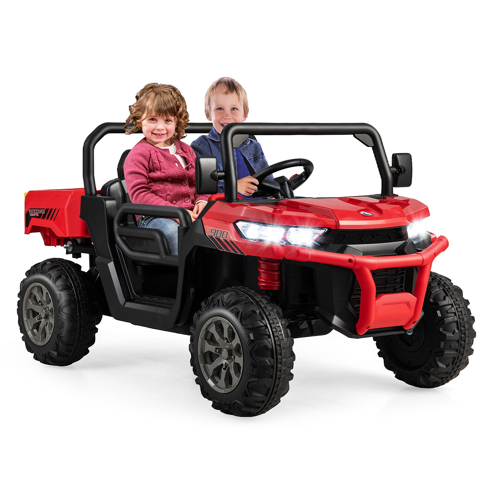 12V Ride on Dump Truck w/Dump Bed & Adjustable Safety Belt & Lockable Doors Red