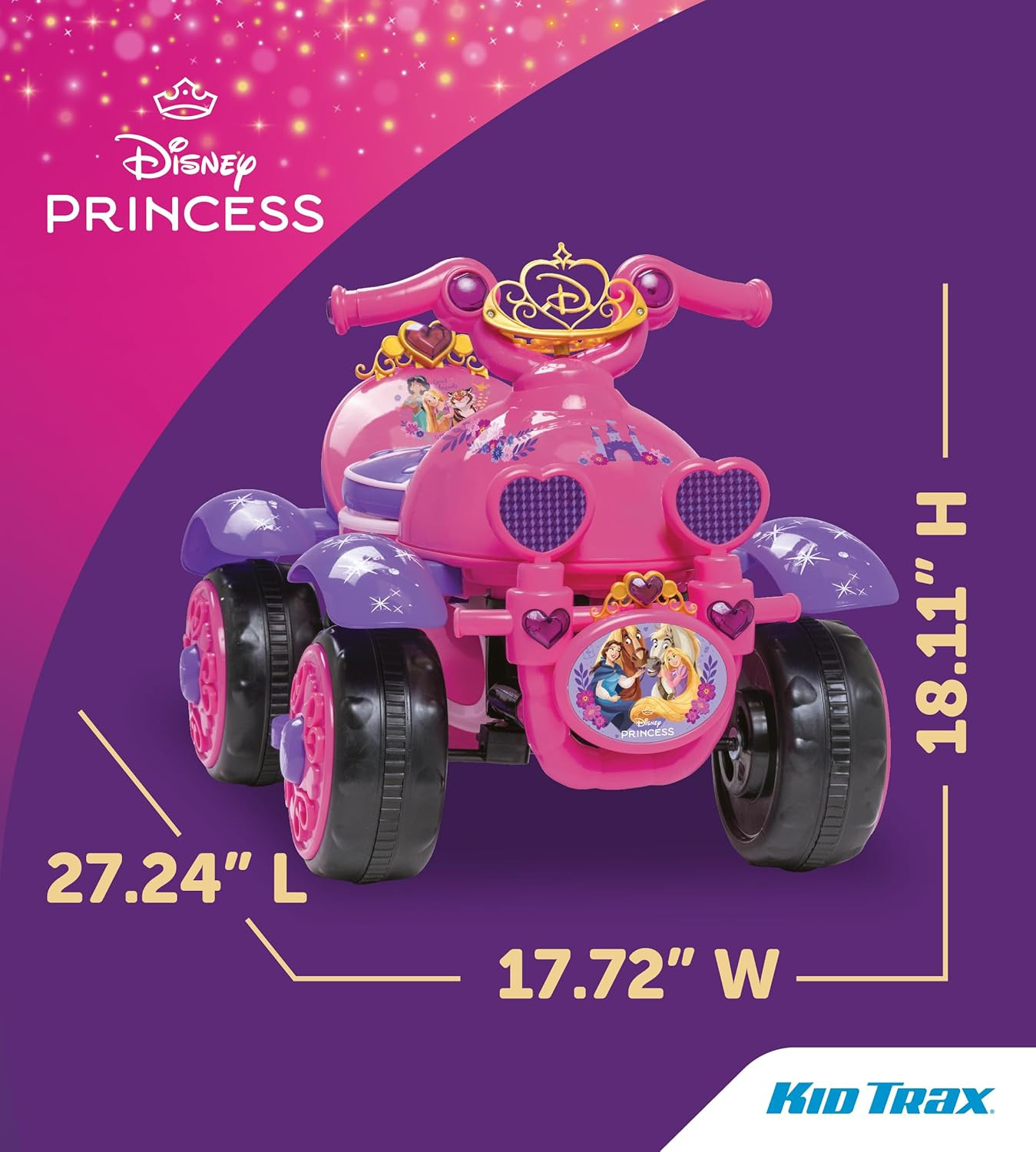 Toddler Disney Princess Electric Quad Ride on Toy, Kids 1.5-3 Years Old, 6 Volt