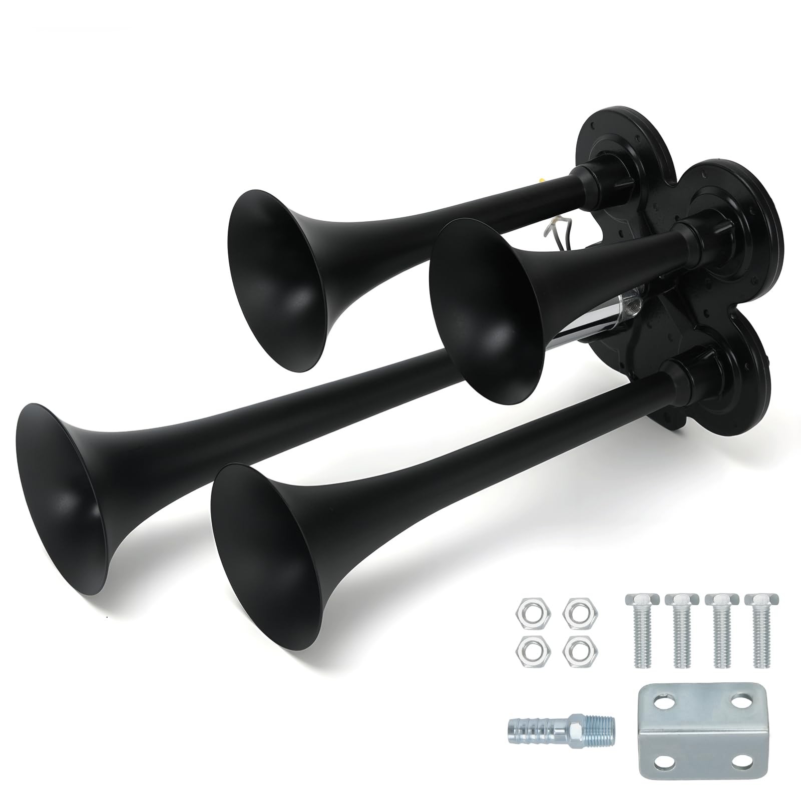 Double Row 4 Trumpet Air Horns Kit w/Electric Solenoid & Mounting Hardware 12…