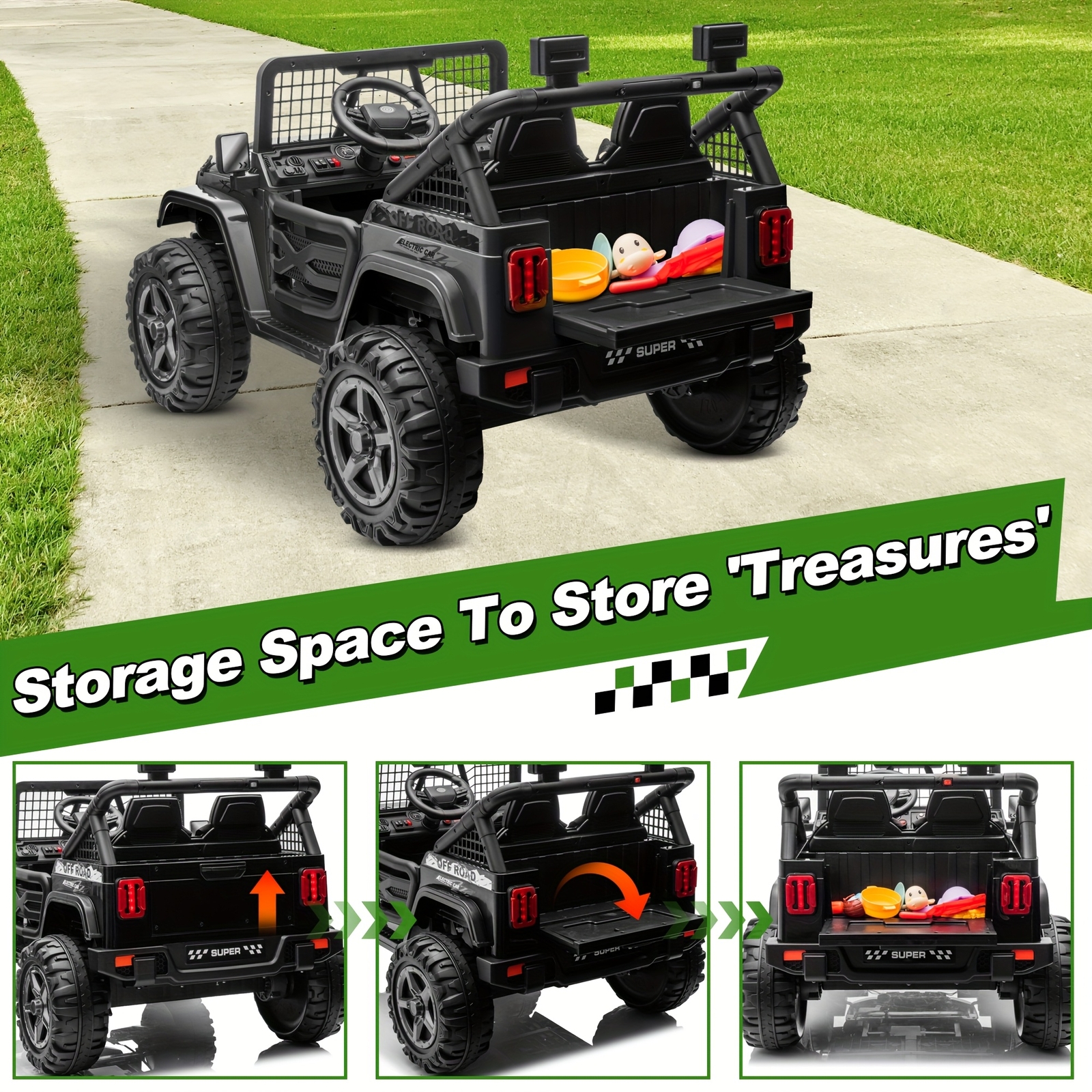 24V 2-Seater Ride On Car Kids Electric Jeep 4WD w/Remote, Black – FAST SHIP