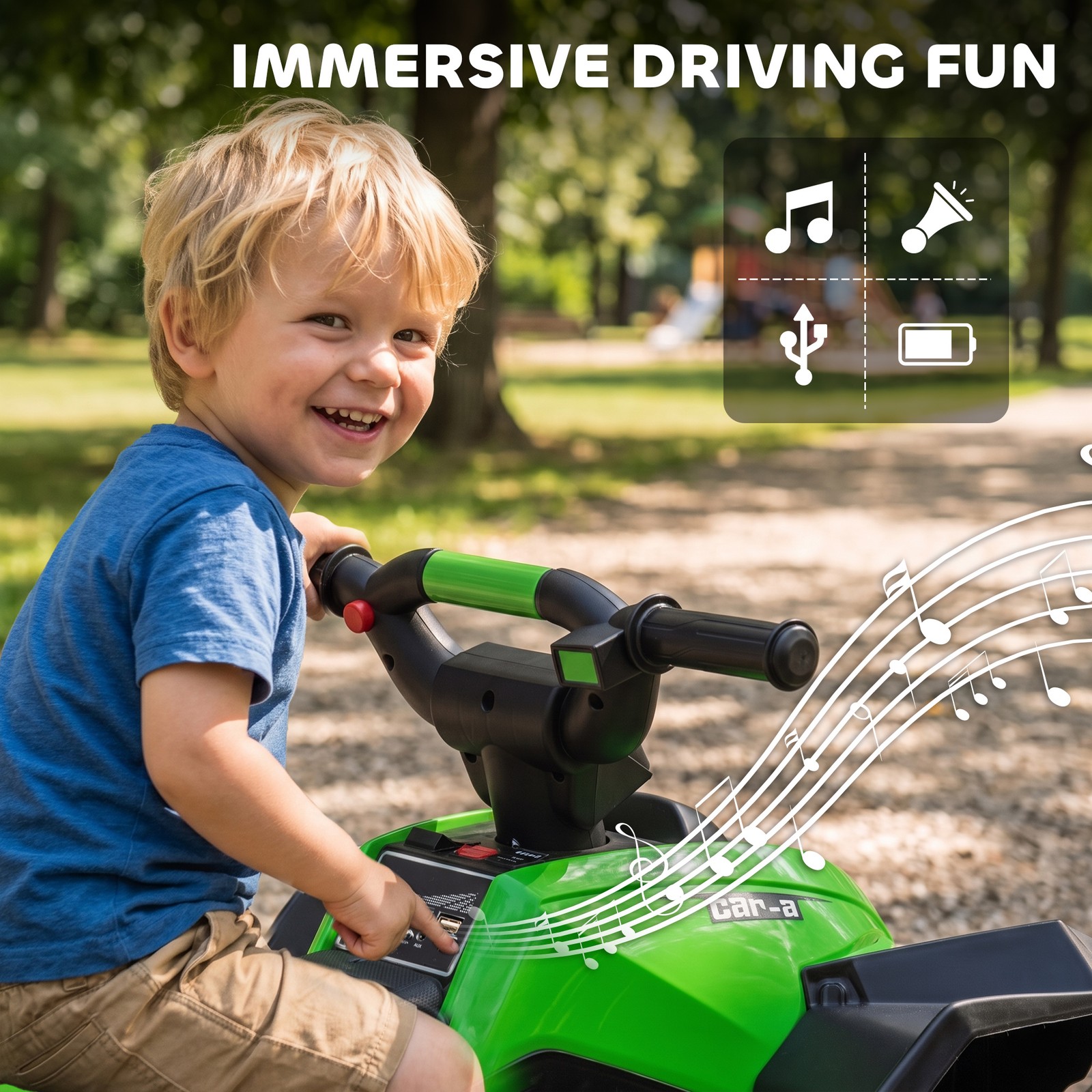 Aosom 4 Wheeler for Kids, Electric ATV, with Music for 3-5 Years Old Green