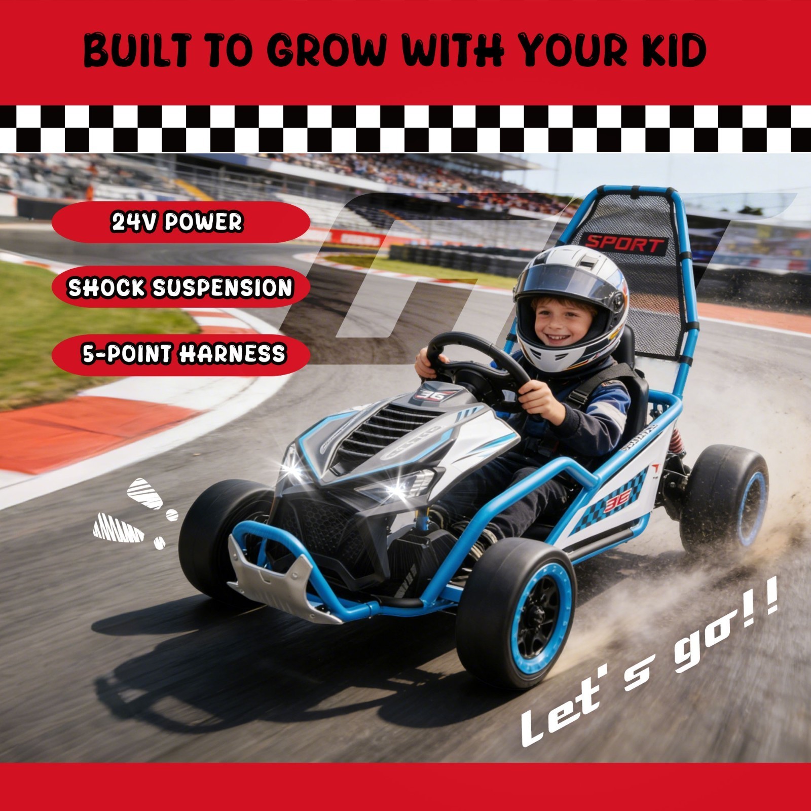 24V 400W Electric Ride on Toy Crazy Go Cart Drift Car 5-7.5 MPH for Kids 6-12