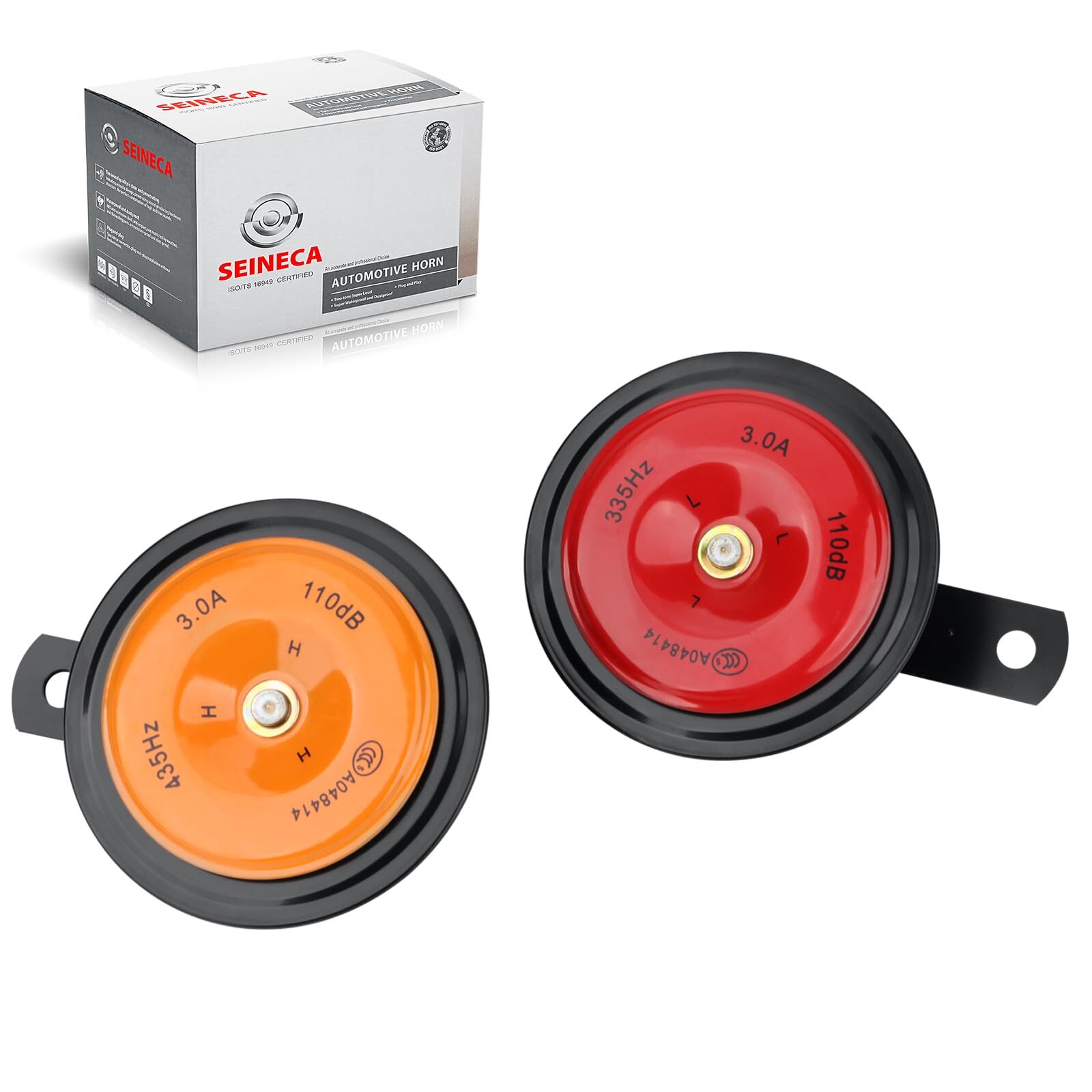 Red & Orange 12V 125db Universal Electric Car Horn Kit Waterproof Round Loud