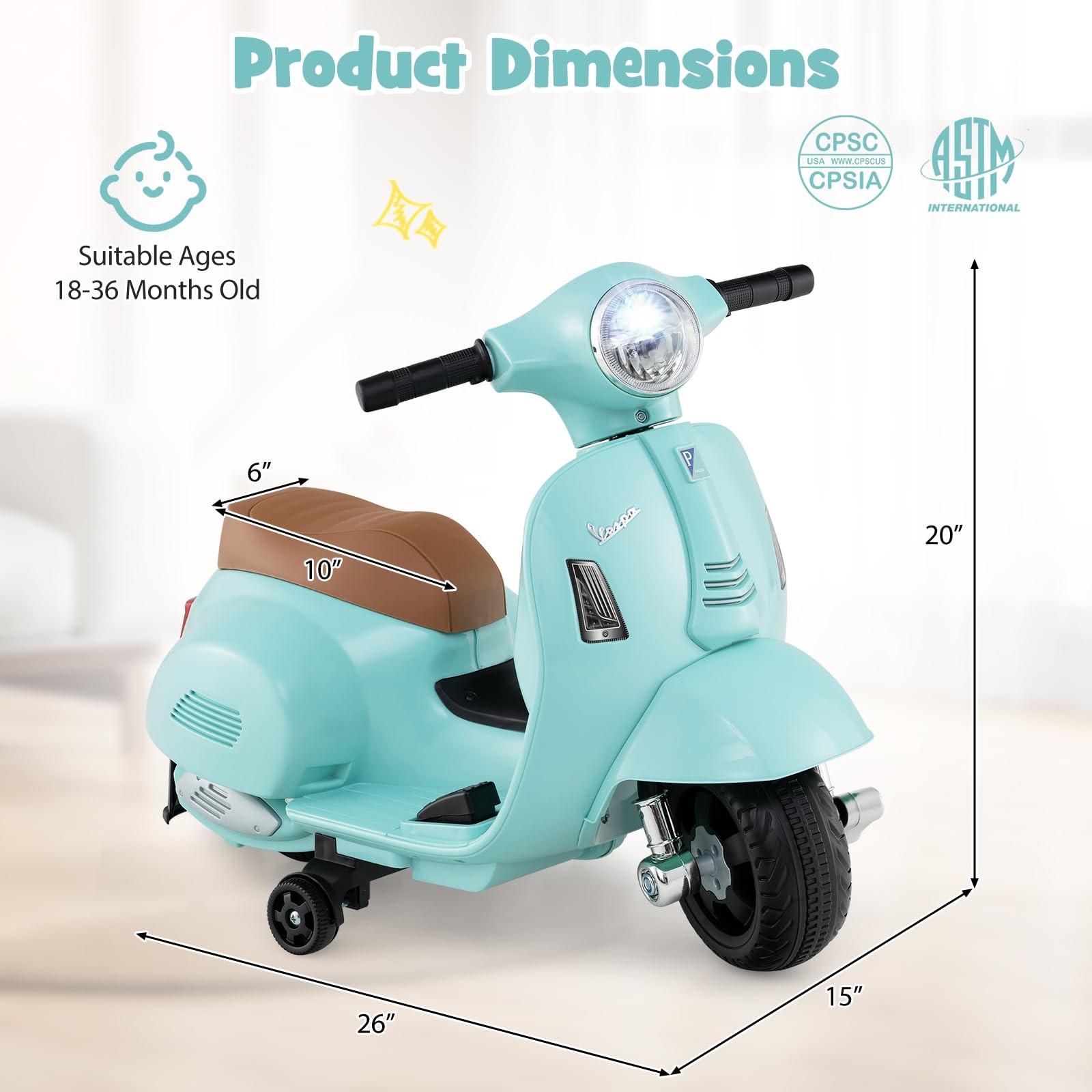 Costzon Toddler Motorcycle Licensed Vespa Ride On Motorcycle Training Wheels