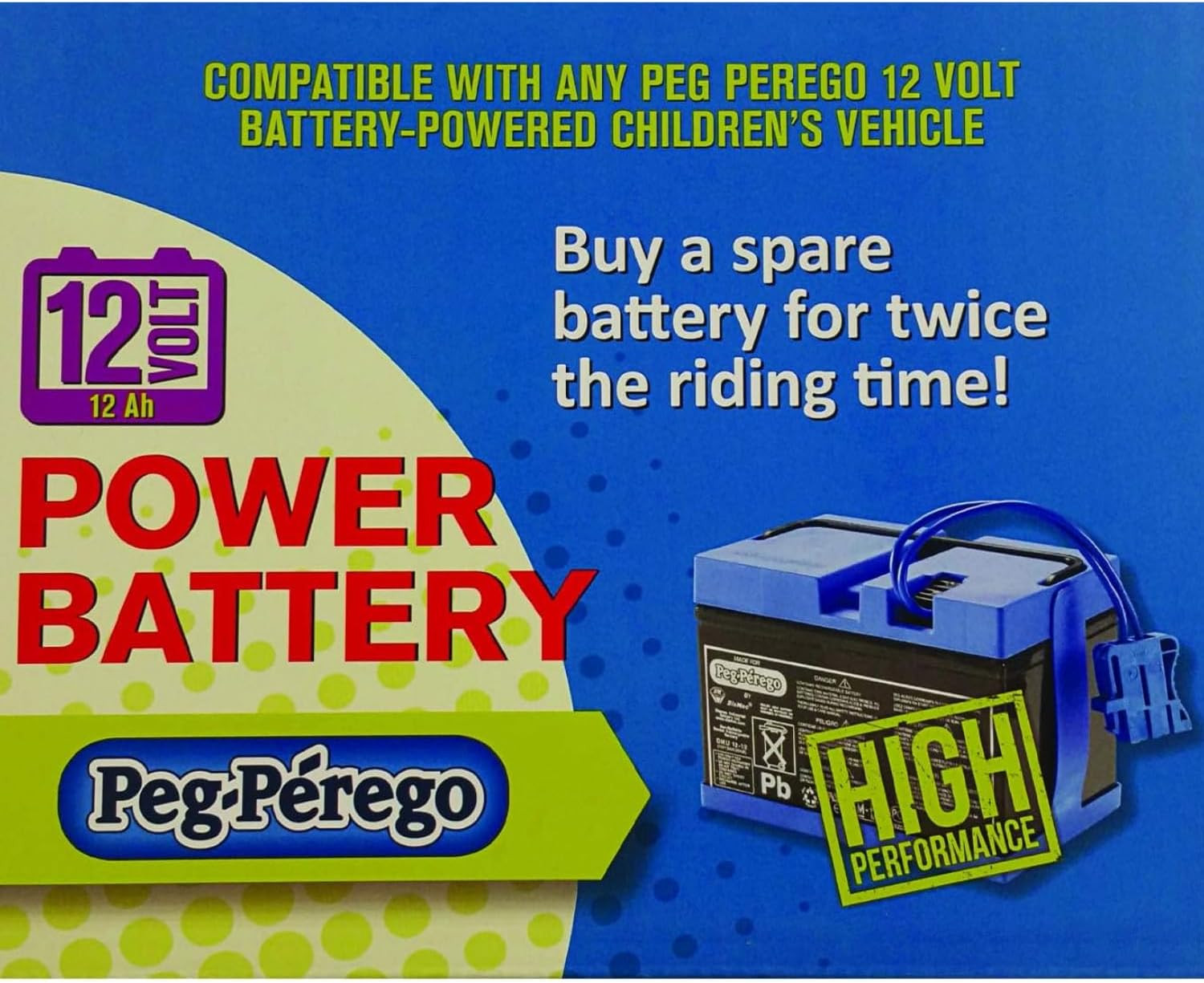 Peg Perego Official 12 Volt Replacement Battery for Ride on Toys. All Season Per