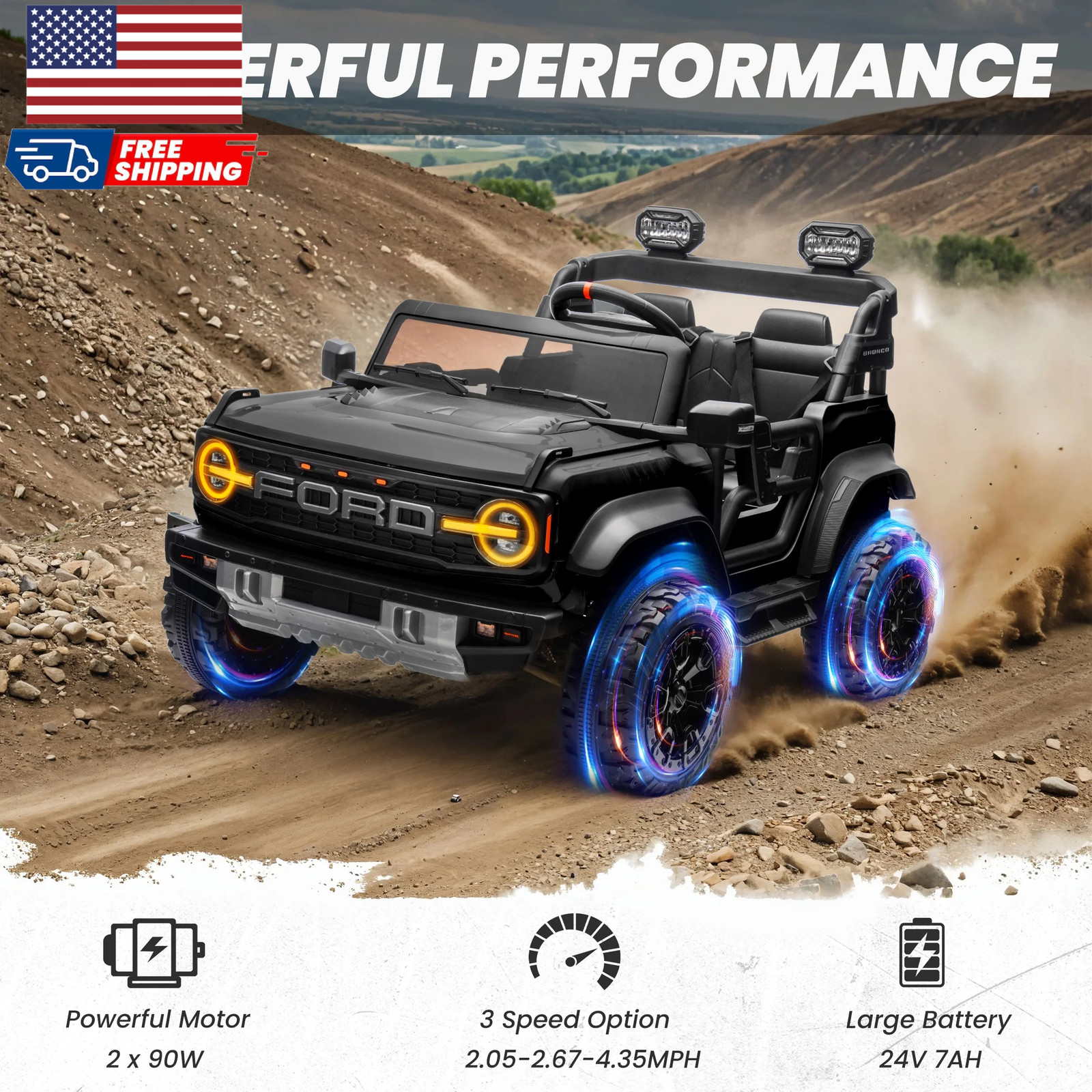 24V 2 Seater Ride on Cars for Big Kids Licensed Ford Bronco Raptor Powered Ride