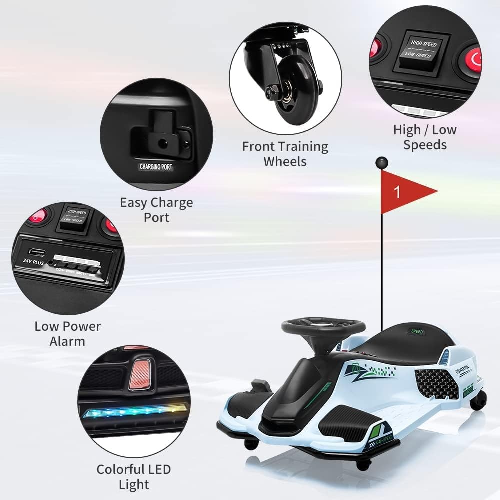 Drifting Car for Kids,45W Brushless Quiet Motor,Fast 5 Mph Electric Ride on Car