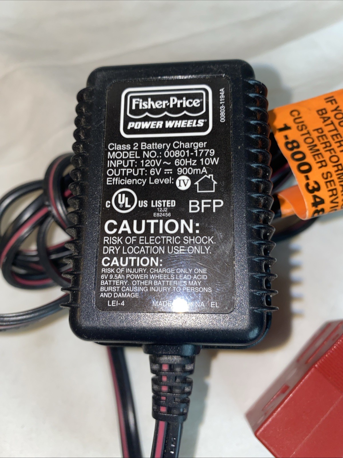 OEM FISHER-PRICE MODEL 00801-1779 POWER WHEELS CHARGING CABLE TESTED