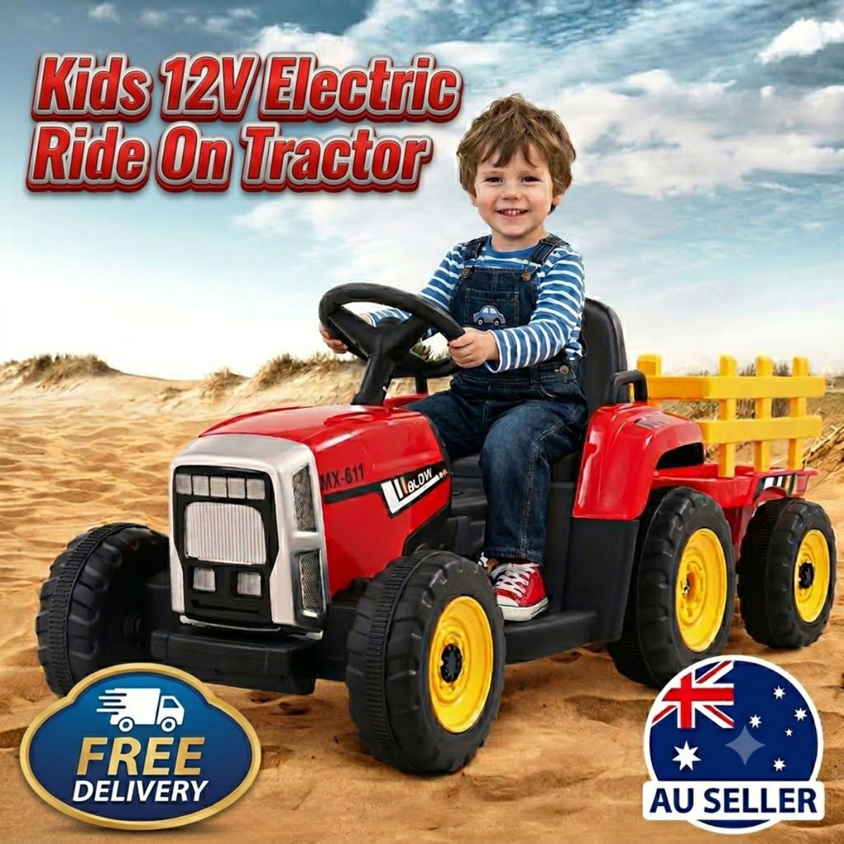 Children’s 12V Electric Ride On Tractor Red Toy Vehicle Battery Powered