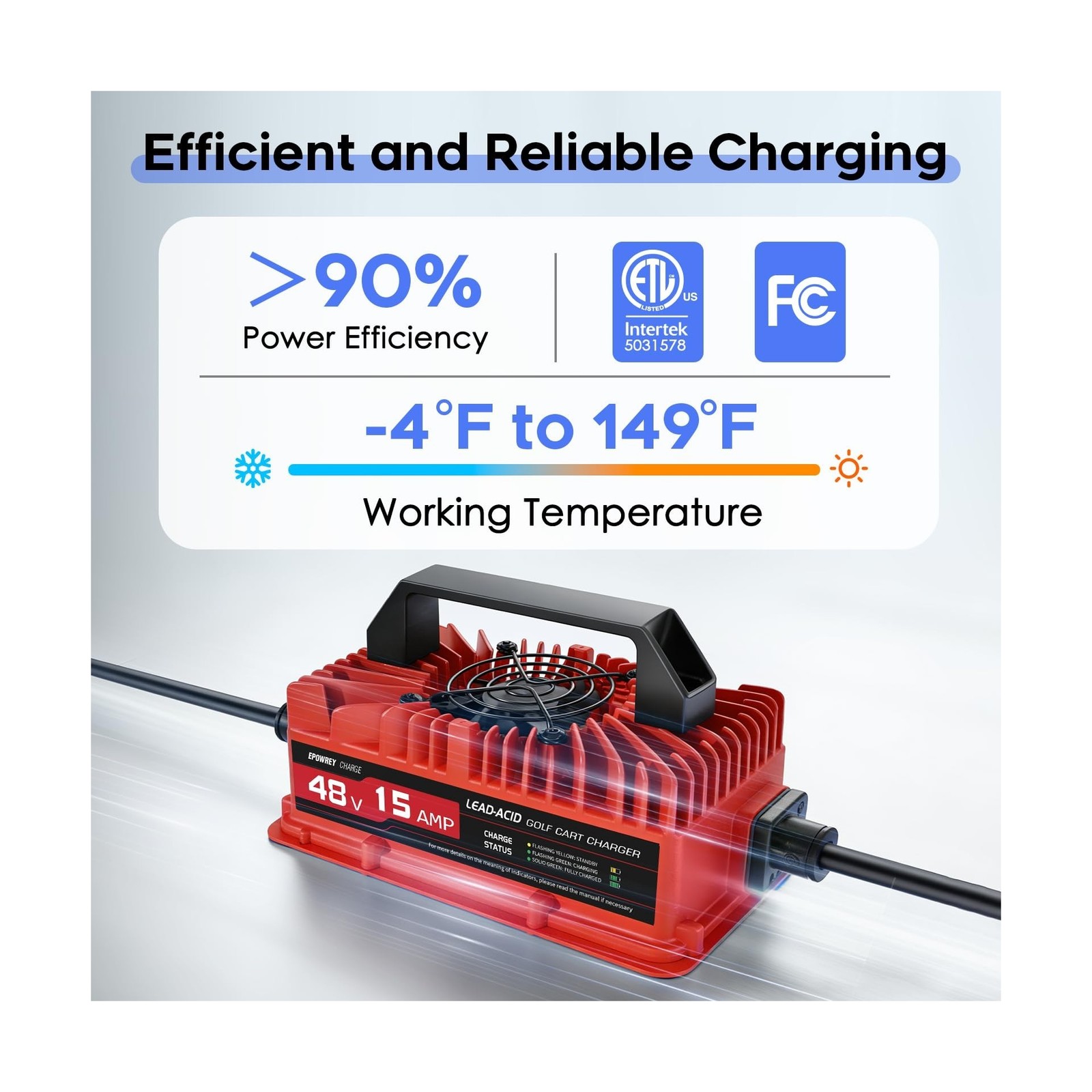 EPOWREY 15 Amp 48 Volt Golf Cart Battery Charger for Yamaha G29 with 3-Pin Le…