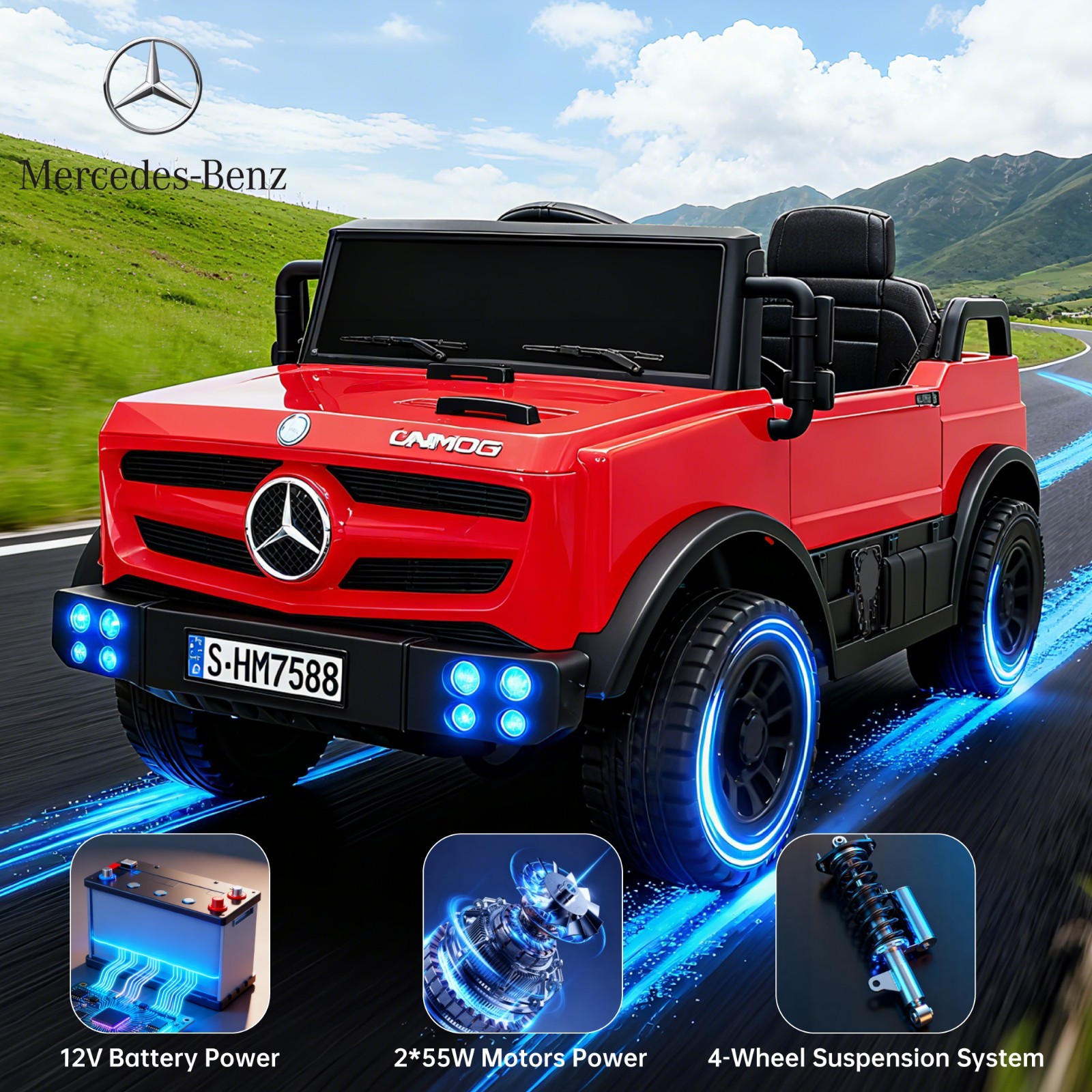 Red Mercedes Licensed 12V Ride on Toy Electric Car Age for 1-4 w/ Parent Remote