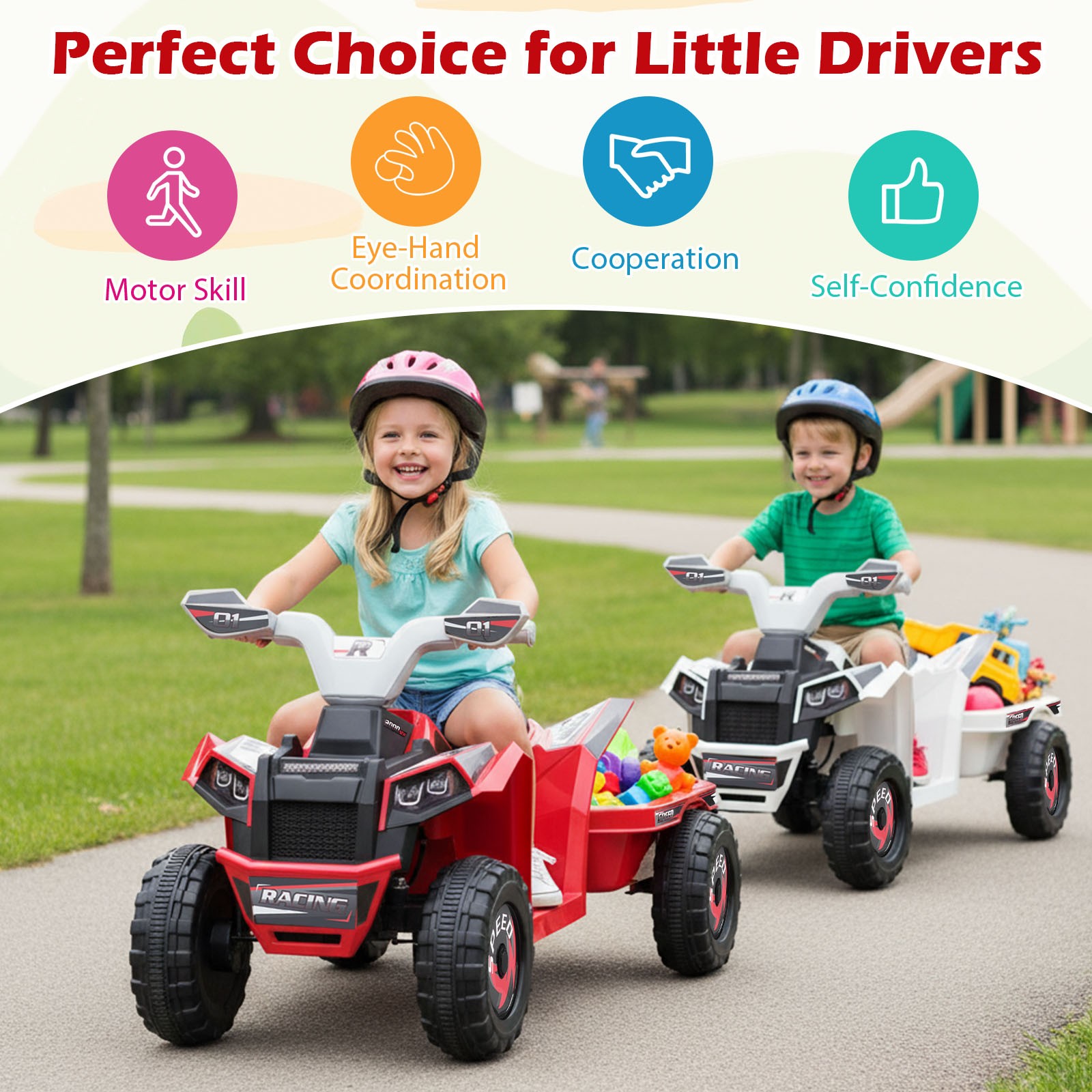 Kids Electric ATV Car, 6V Battery-Powered Ride on Toy w/Removable Back Trailer