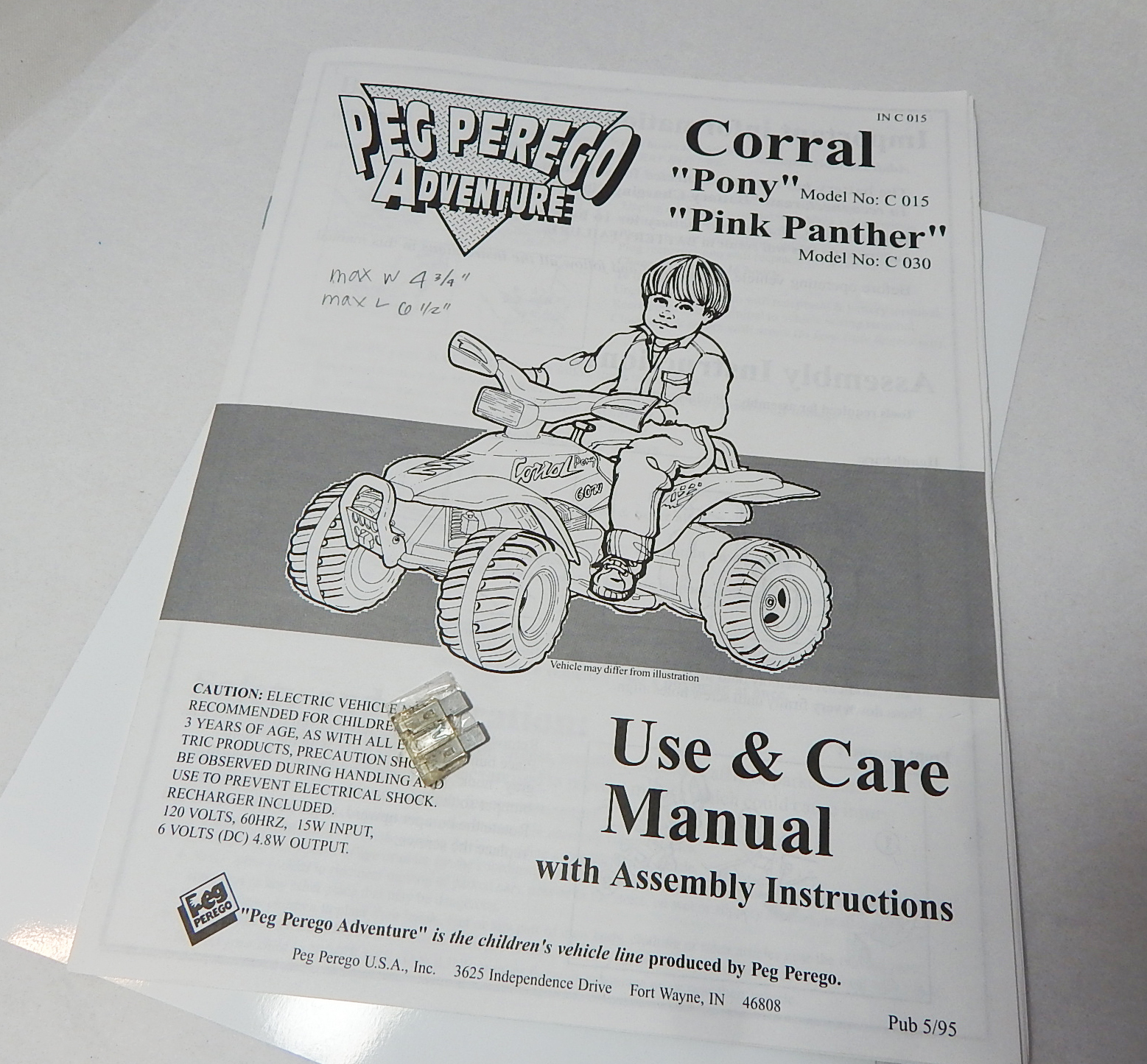 PEG PEREGO CORRAL PONY & PINK PANTHER KIDS RIDING BATTERY ATV MANUAL PARTS LIST