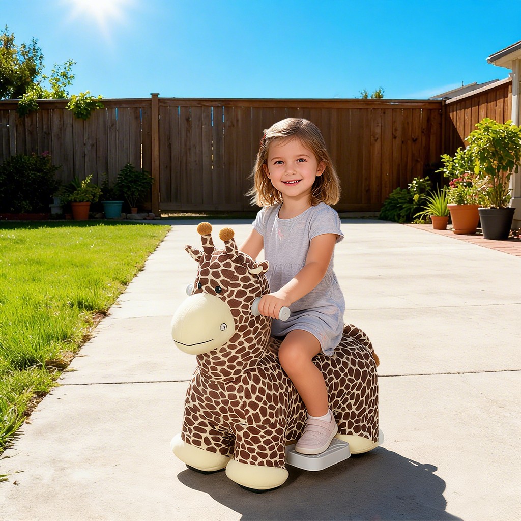 6V Kids Ride On Horse, Electric Riding Animal Giraffe with Music Brown