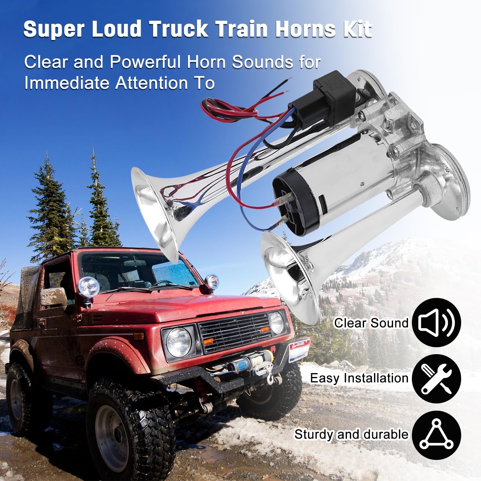 12V Air Horn Kit 150dB Super Loud Dual Electric Train Horns Compressor