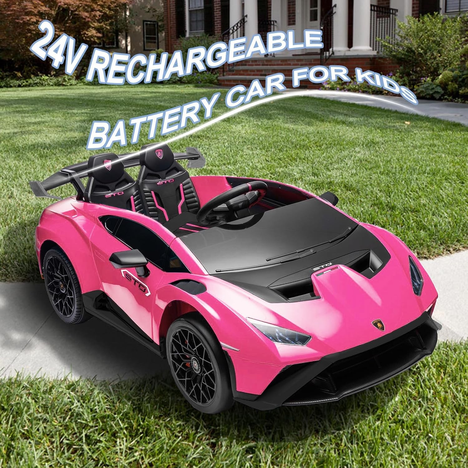 24V Licensed Lamborghini Kids Ride on Drift Car 1.86-5.59 MPH 360° Spin, Pink